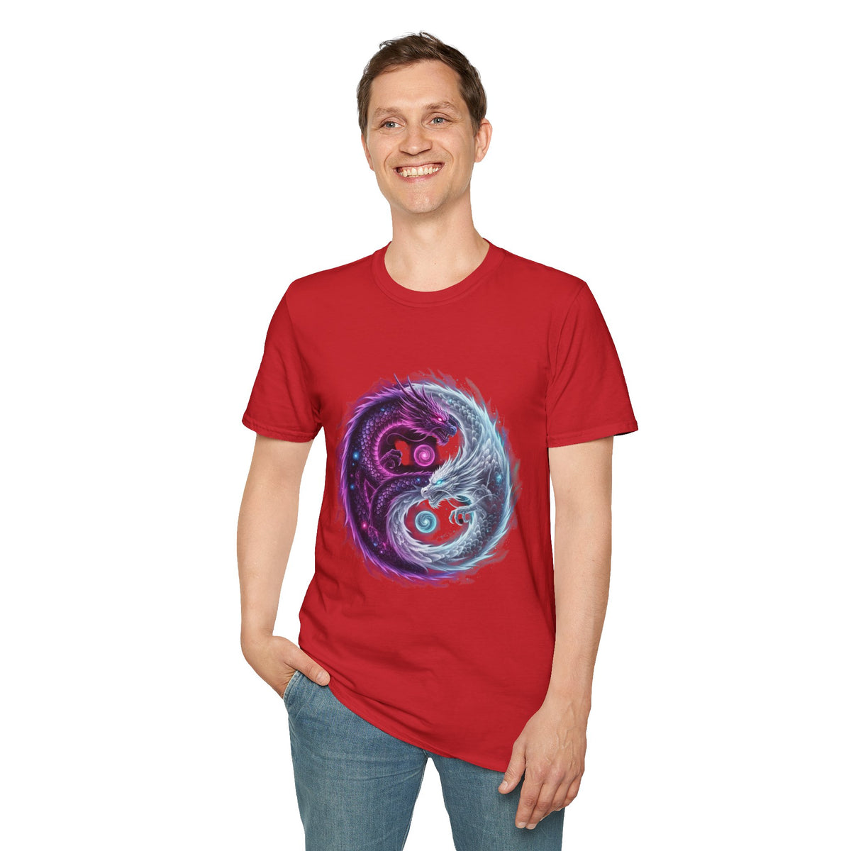 Yin Yang Dragon T-Shirt — Cosmic Fantasy Graphic Tee for Men