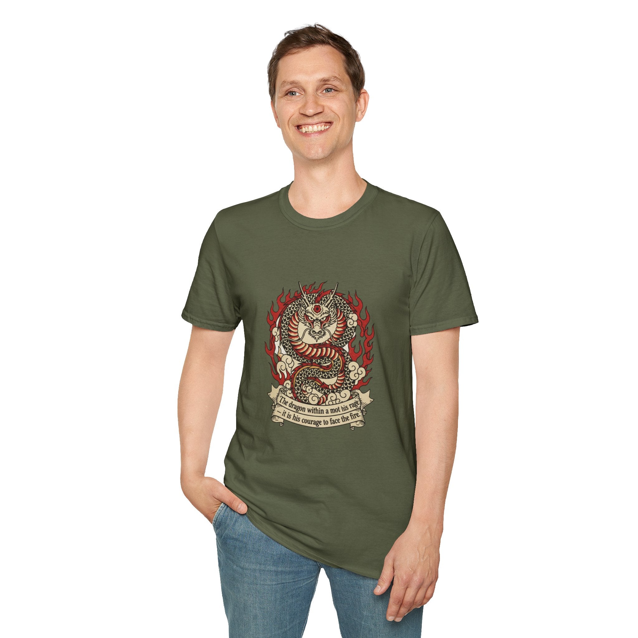 Men's Graphic Tee — Fiery Tiger, Snake & Skull Tattoo Crest with Banner