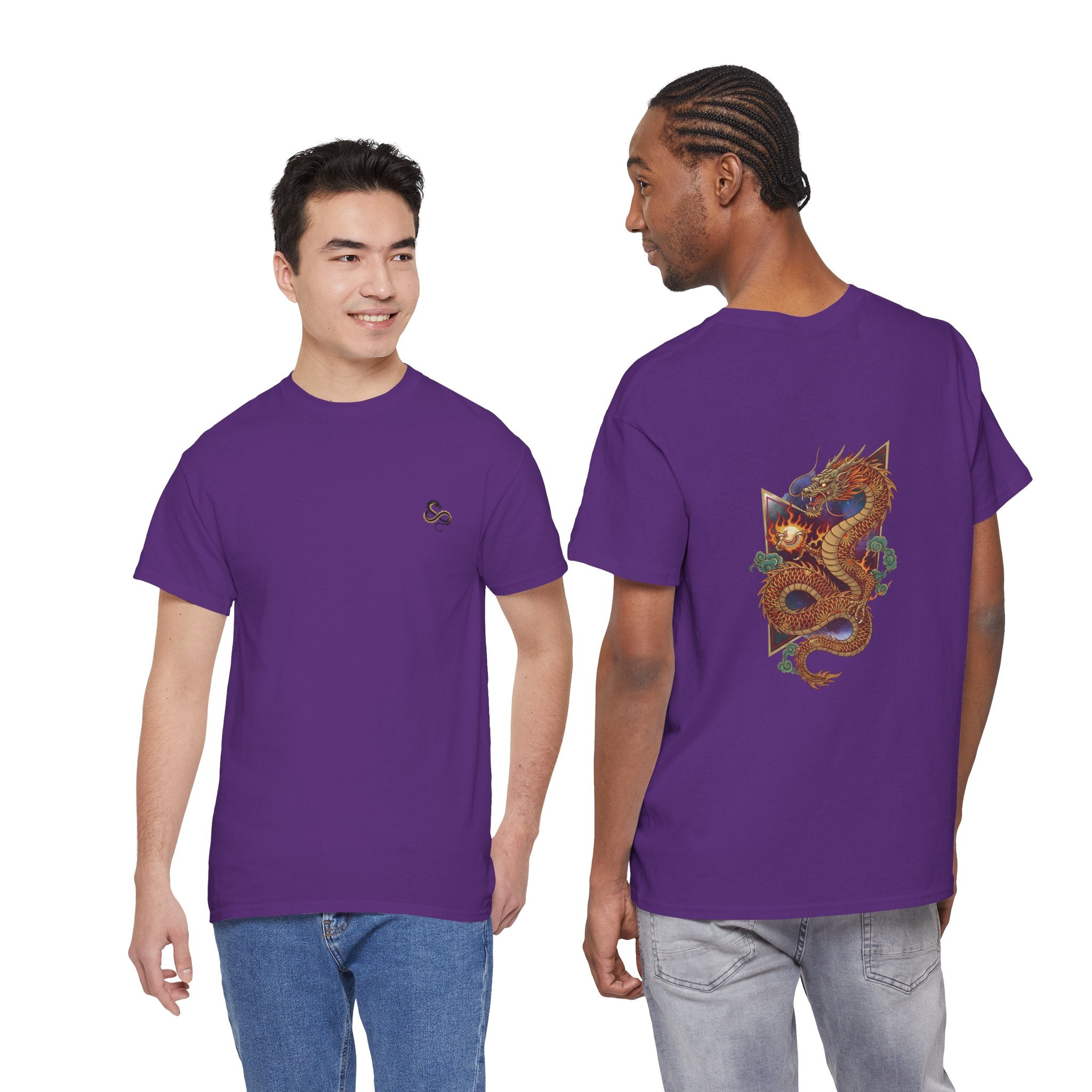 Golden Dragon Back Print Men's T-Shirt — DTG Printed Vintage Oriental Cotton Tee