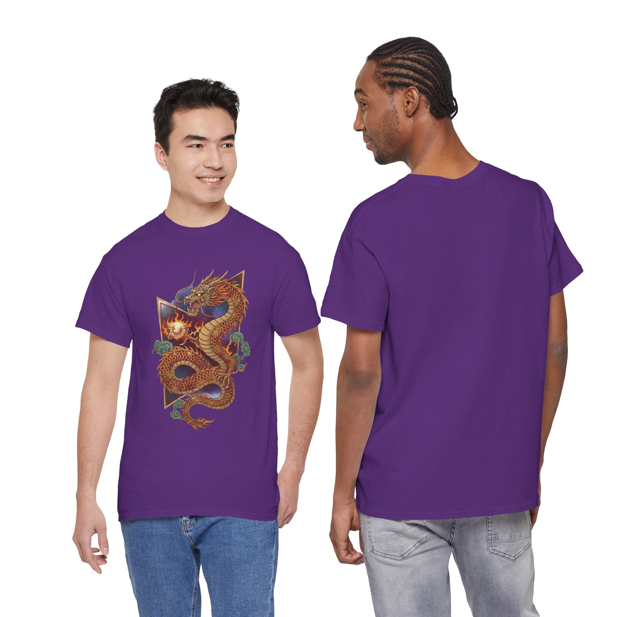 Dragon Graphic Men's T-Shirt — DTG Printed Vintage Gold Oriental Cotton Tee