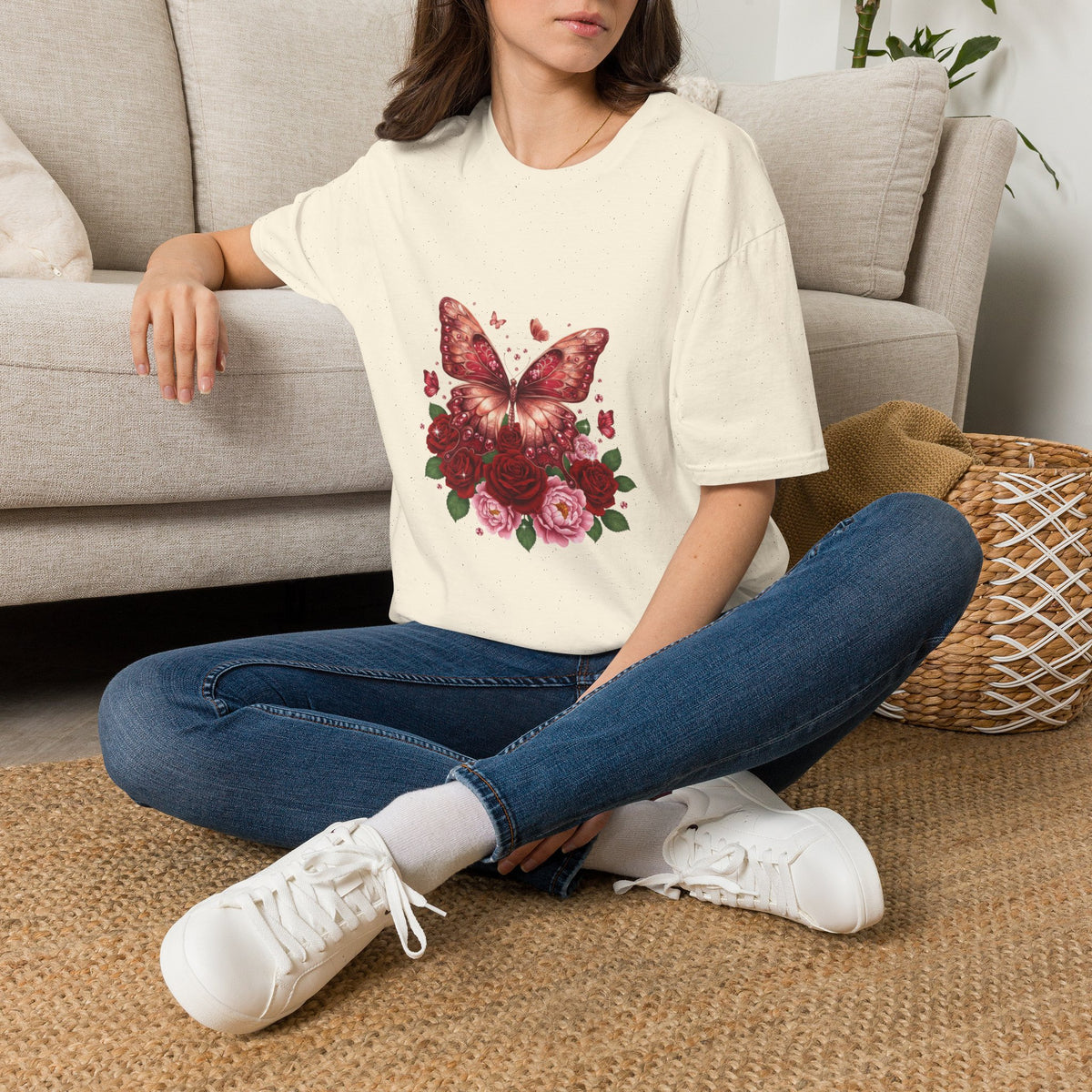 Women's Butterfly Rose T-Shirt — Vintage Floral Graphic Tee