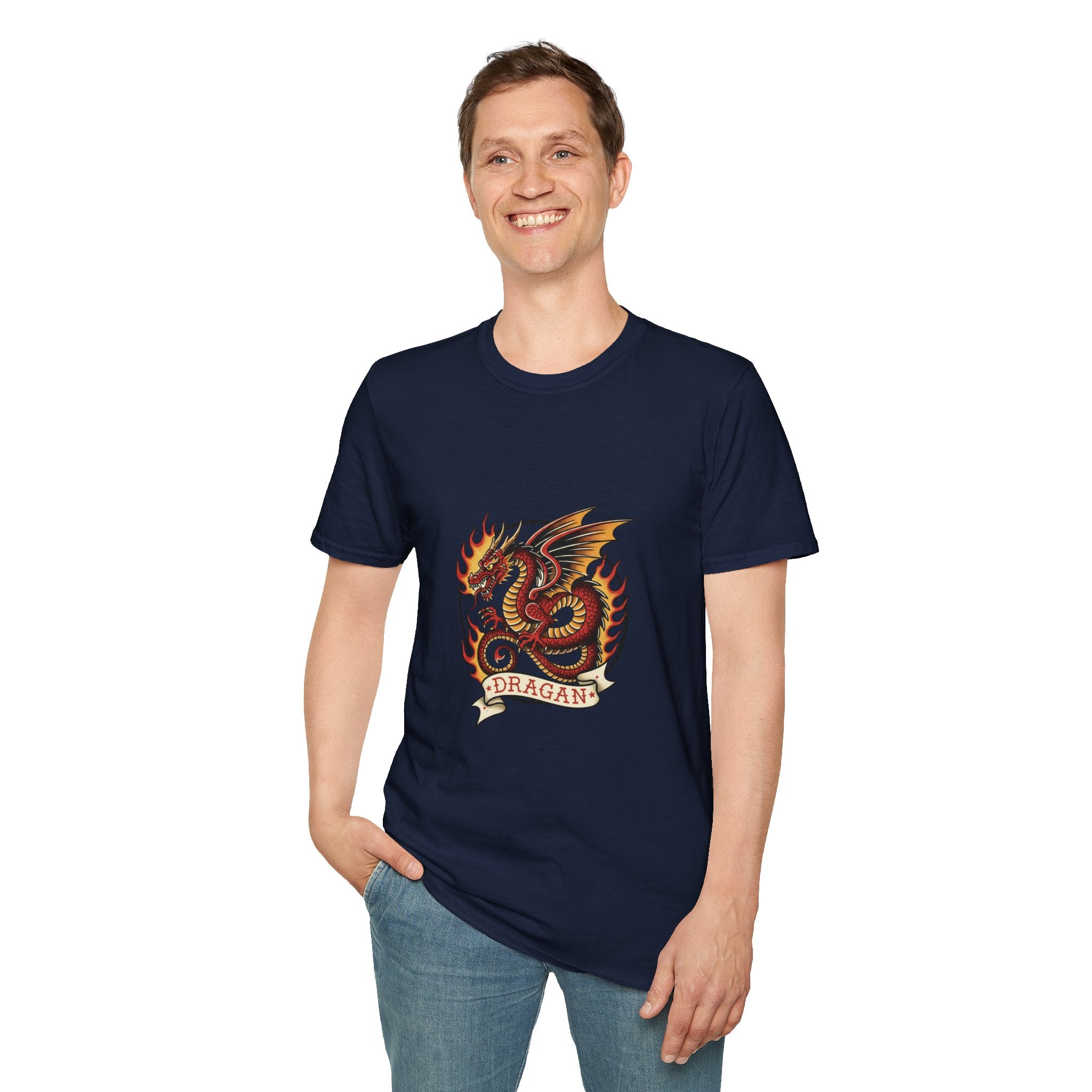 Fiery Dragon Men's T-Shirt — Mythical Creature Graphic Tee