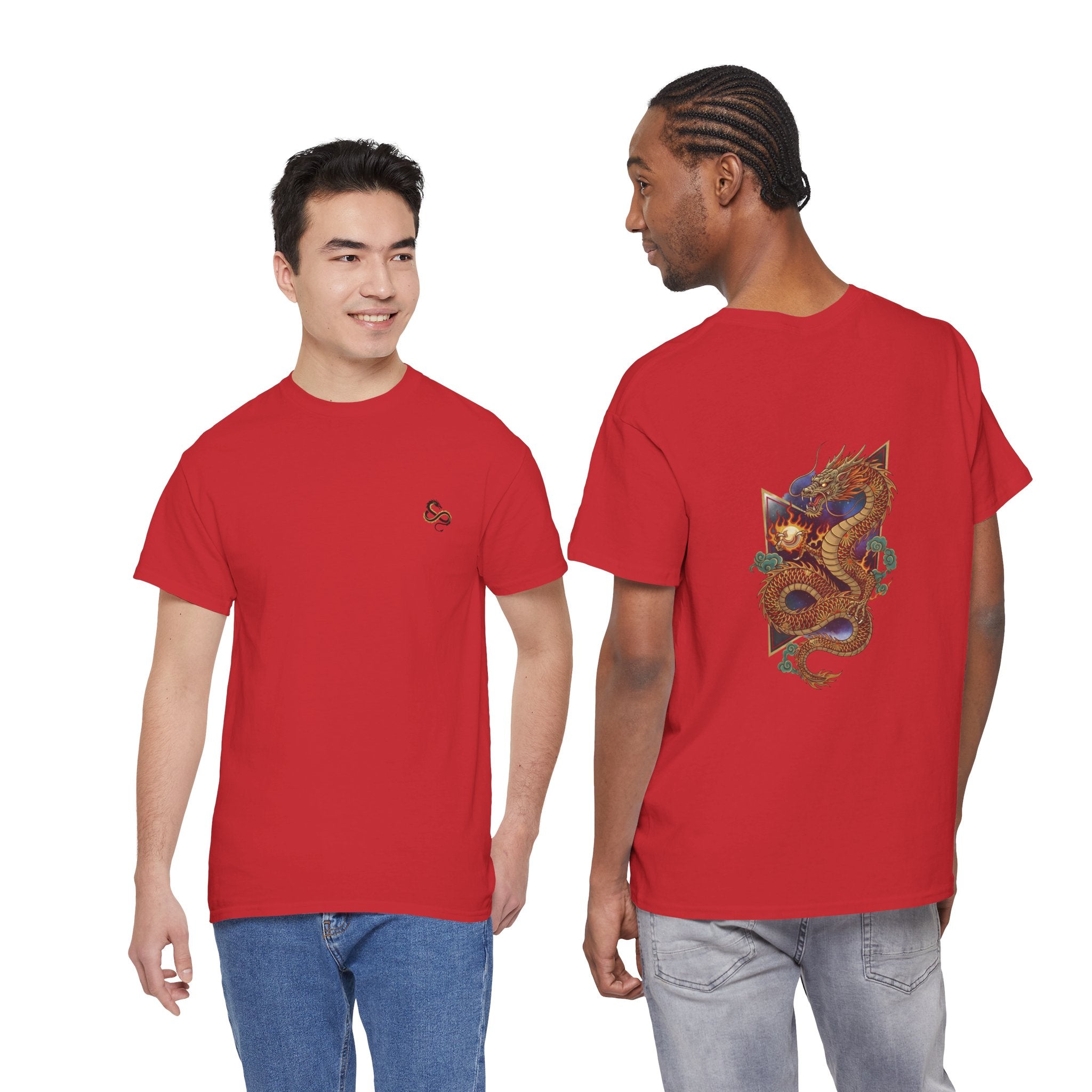 Golden Dragon Back Print Men's T-Shirt — DTG Printed Vintage Oriental Cotton Tee