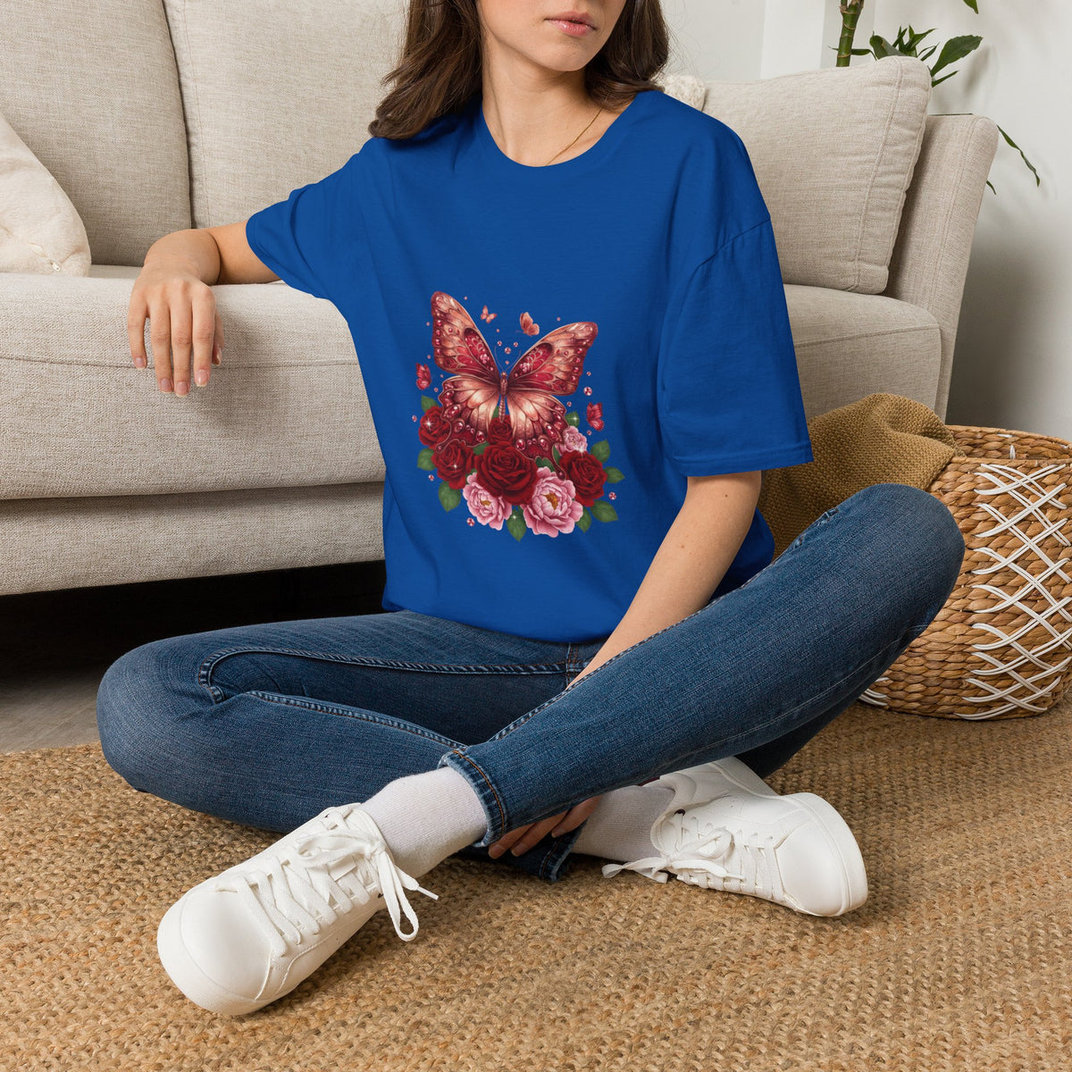 Women's Butterfly Rose T-Shirt — Vintage Floral Graphic Tee