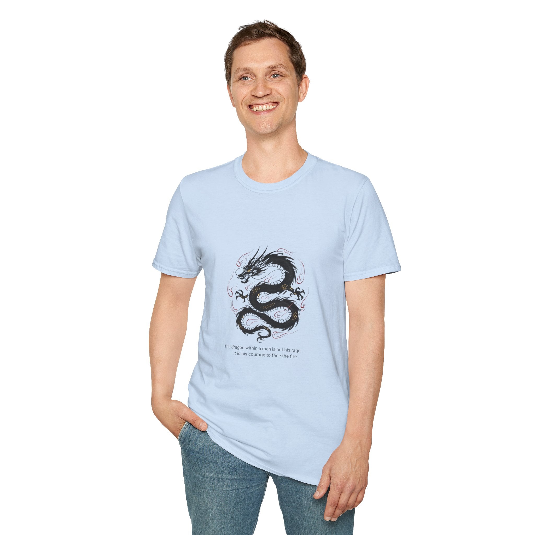 Men's Graphic Tee — Black Eastern Dragon Illustration with Inspirational Quote