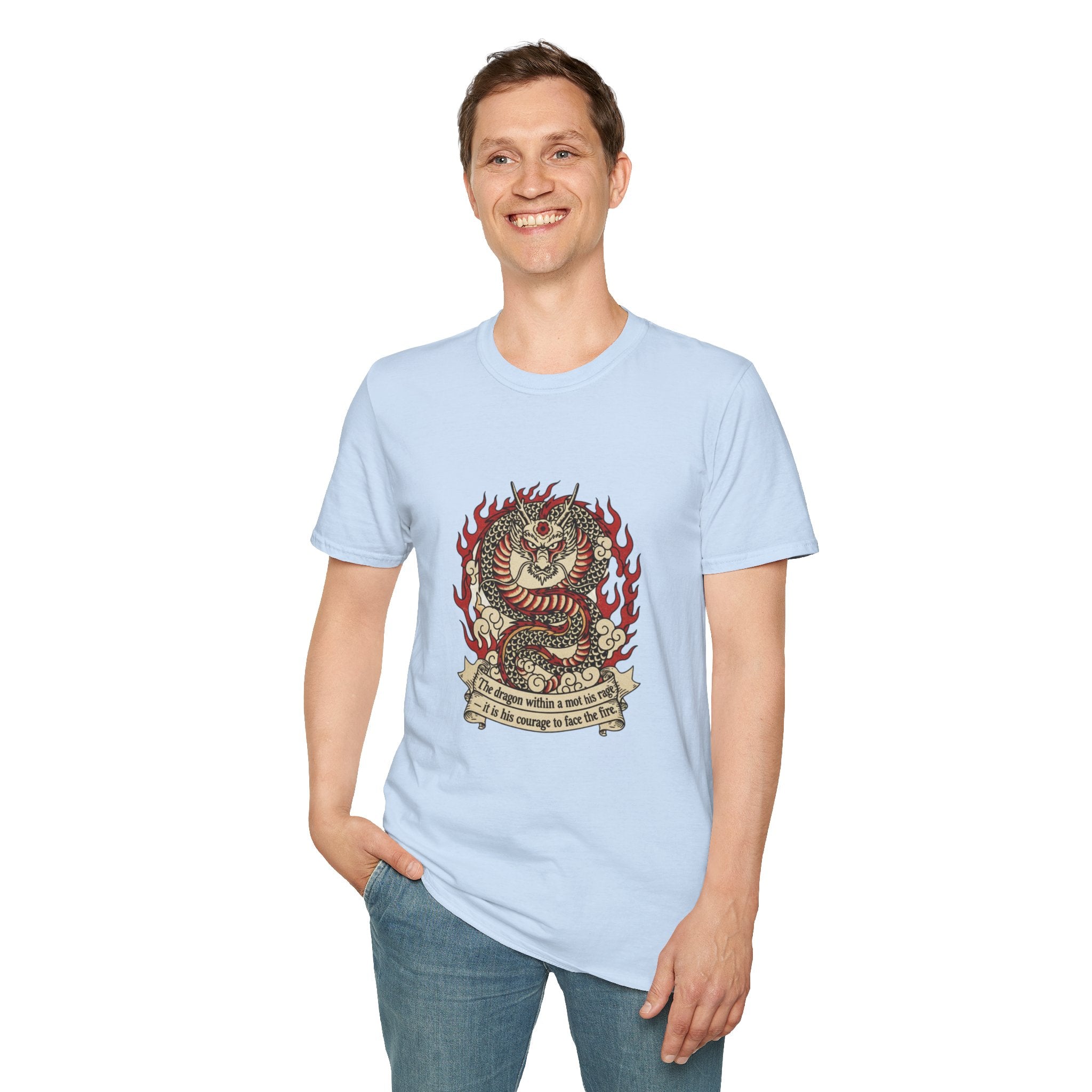 Men's Graphic Tee — Fiery Tiger, Snake & Skull Tattoo Crest with Banner