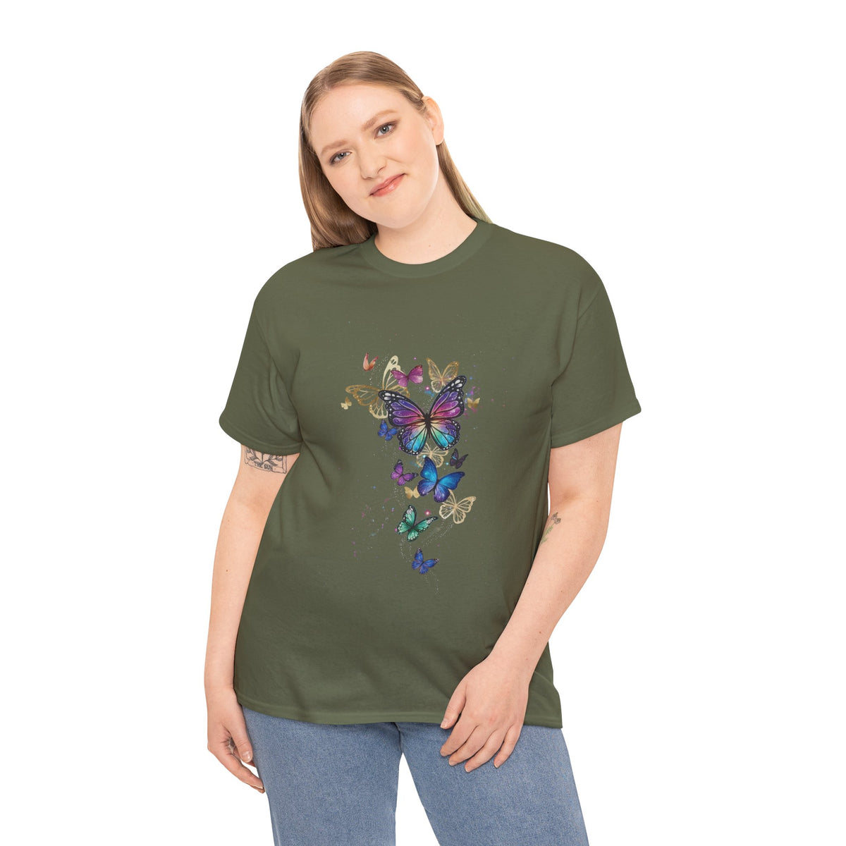 Butterfly Cascade Women's Graphic T-Shirt — DTG Floral Flutter Print