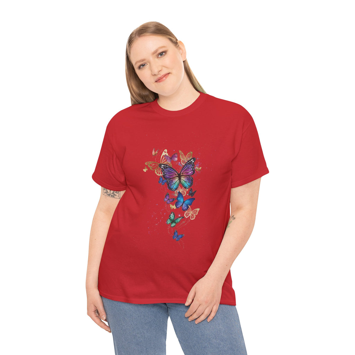 Butterfly Cascade Women's Graphic T-Shirt — DTG Floral Flutter Print