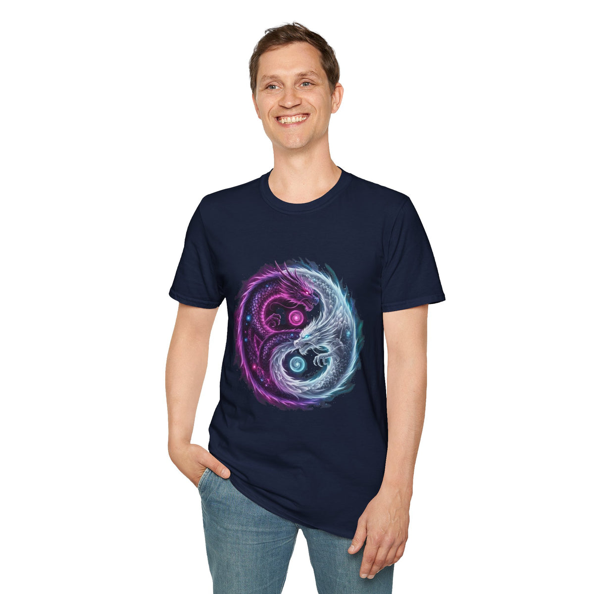 Yin Yang Dragon T-Shirt — Cosmic Fantasy Graphic Tee for Men