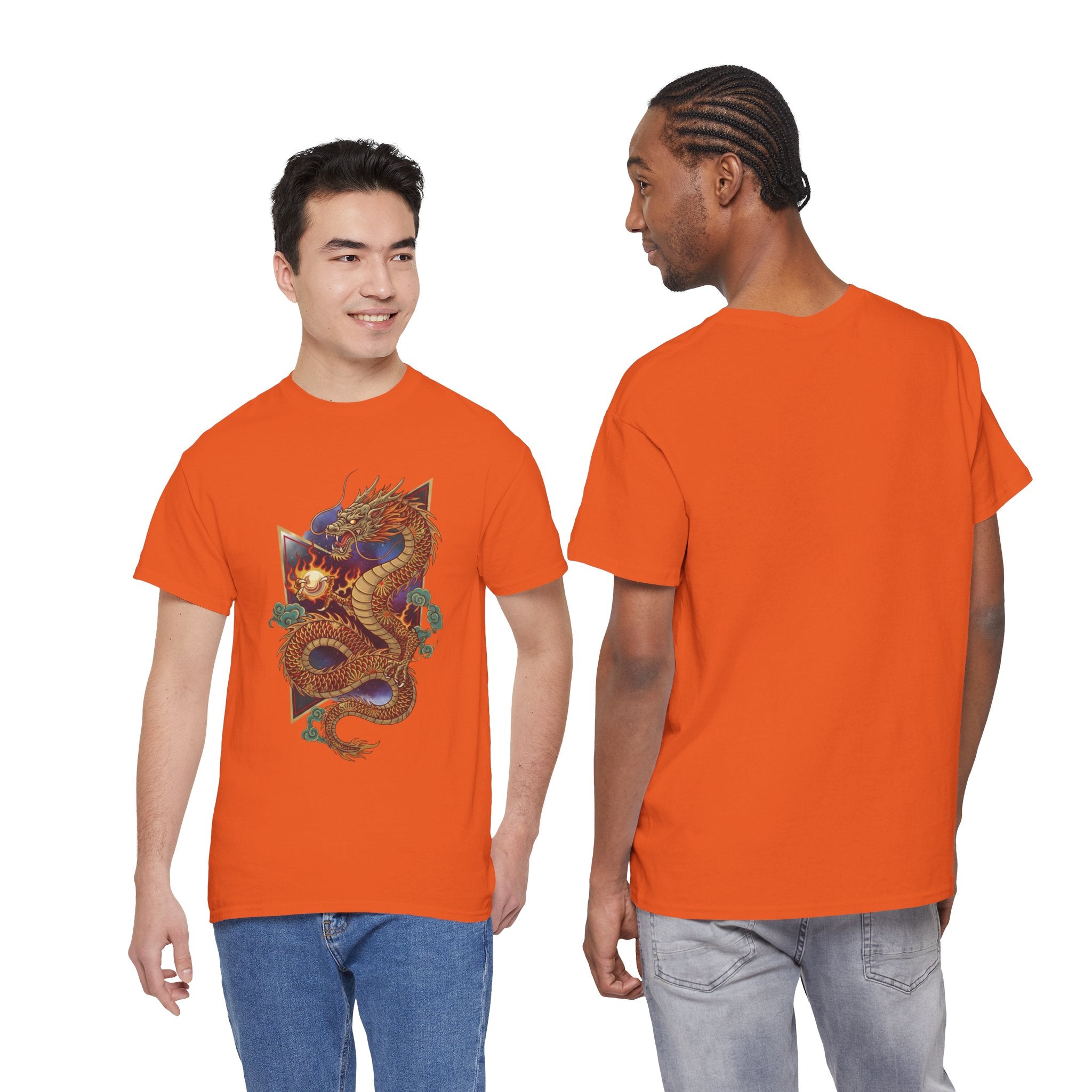 Dragon Graphic Men's T-Shirt — DTG Printed Vintage Gold Oriental Cotton Tee