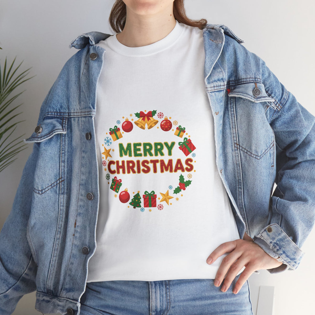 Merry Christmas Wreath Tee | Holiday Graphic Christmas T-Shirt | Unisex DTG