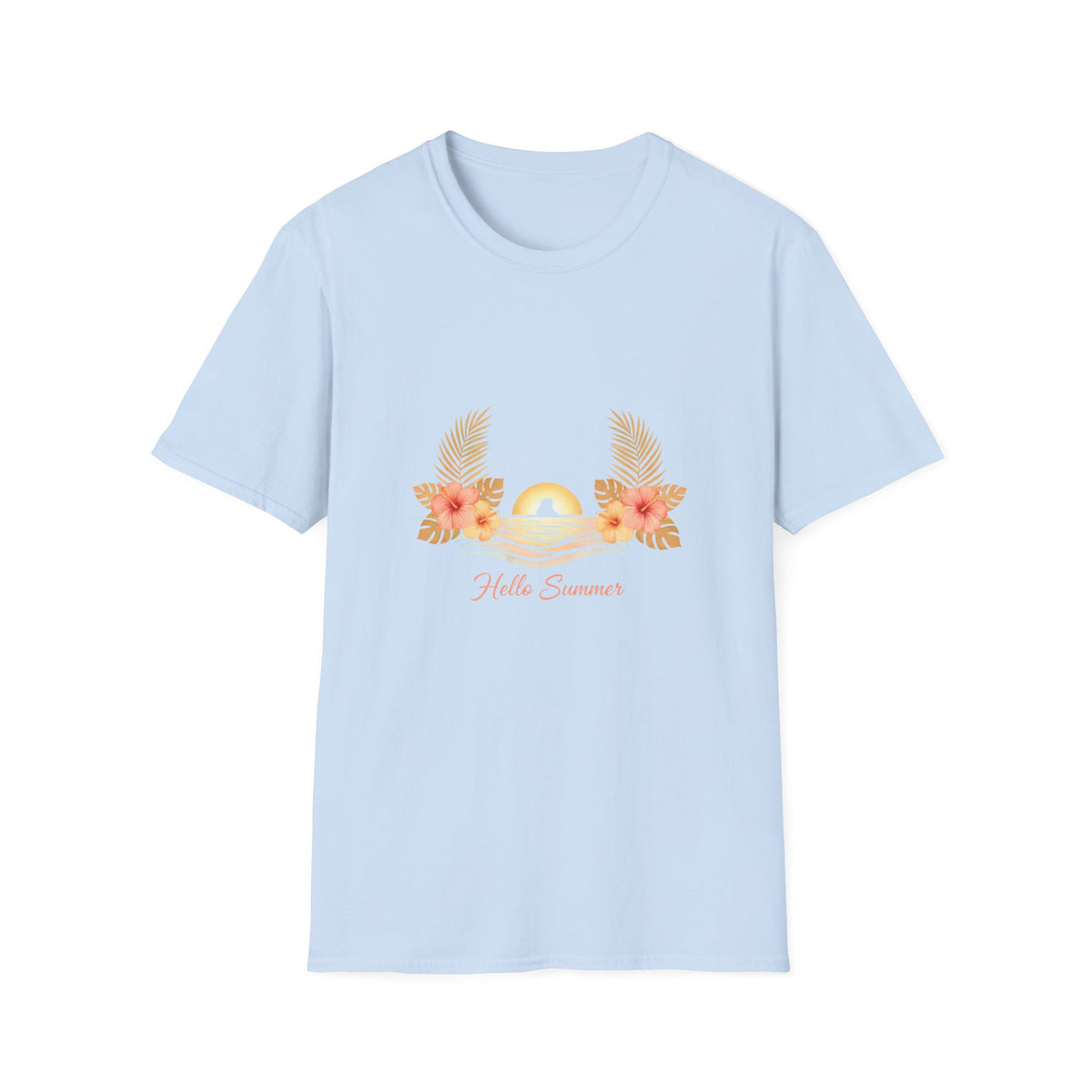 'Hello Summer' Floral Sunset T-Shirt — Beach Graphic Tee