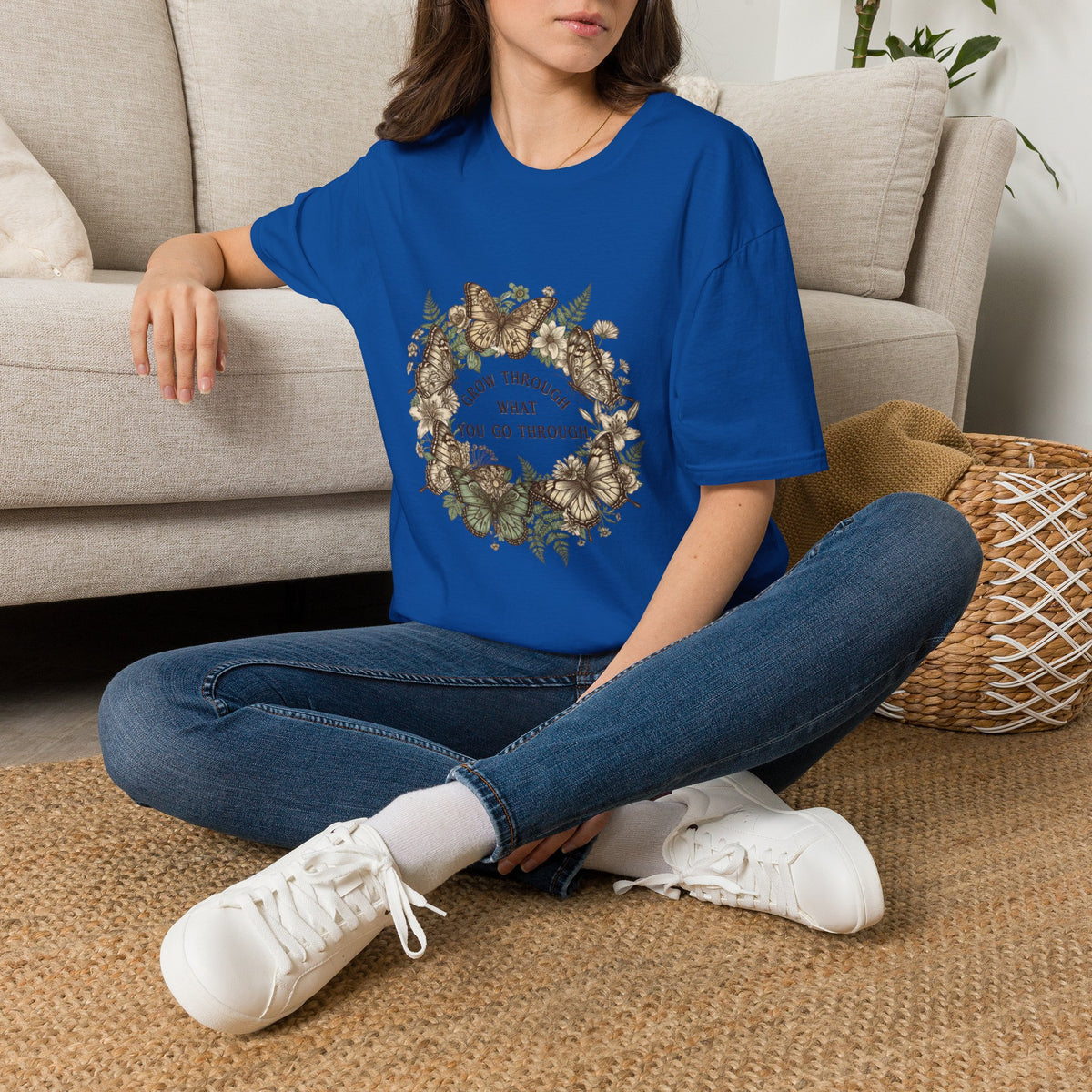 Grow Through What You Go Through Women's T-Shirt — Floral Butterfly Graphic Tee