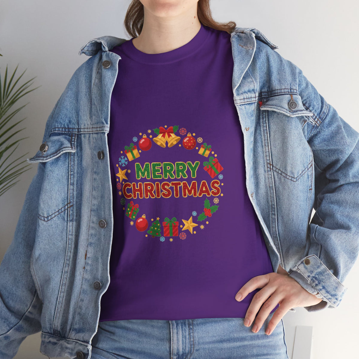 Merry Christmas Wreath Tee | Holiday Graphic Christmas T-Shirt | Unisex DTG