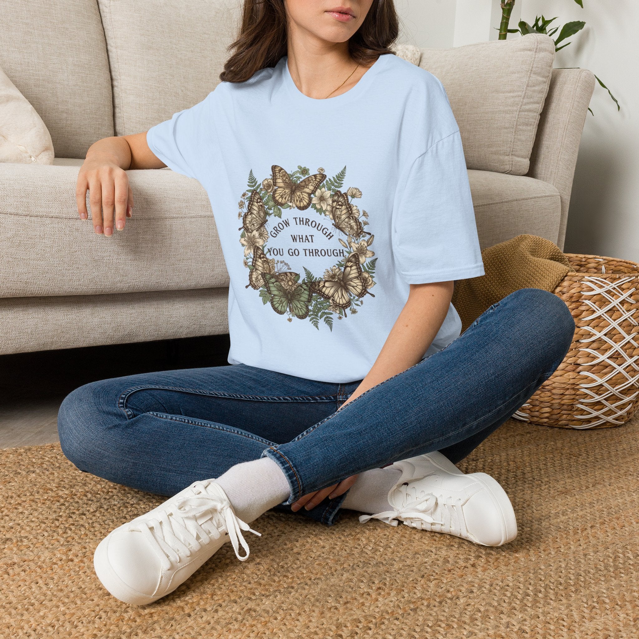 Grow Through What You Go Through Women's T-Shirt — Floral Butterfly Graphic Tee