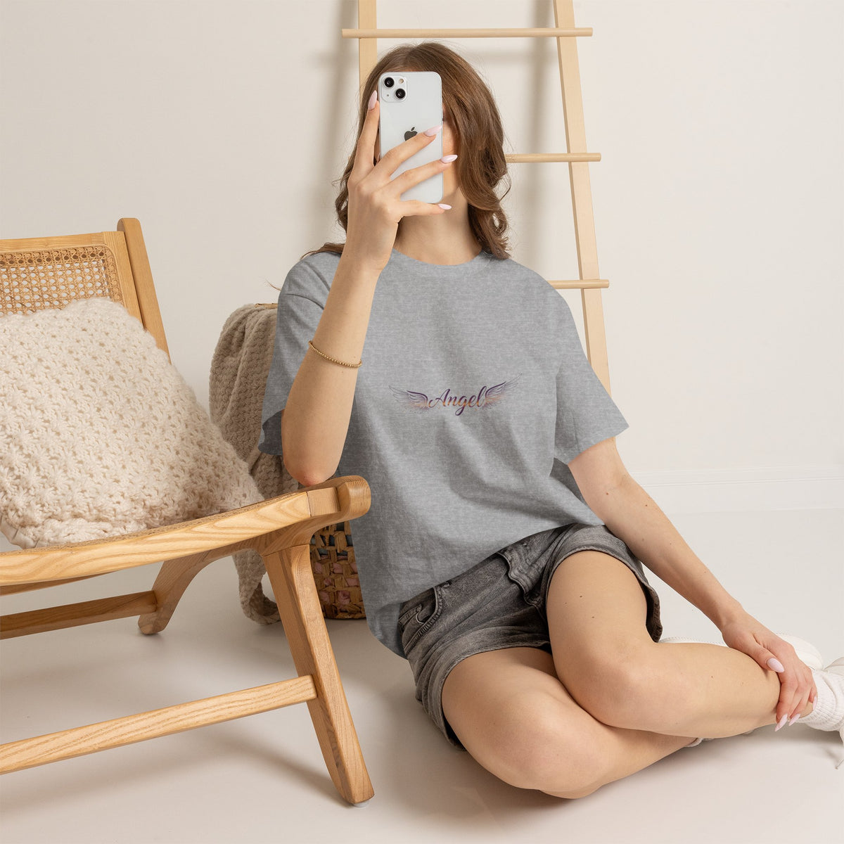 Angel Wings Graphic Tee | Minimal "Angel" Chest Print | Women's DTG T-Shirt