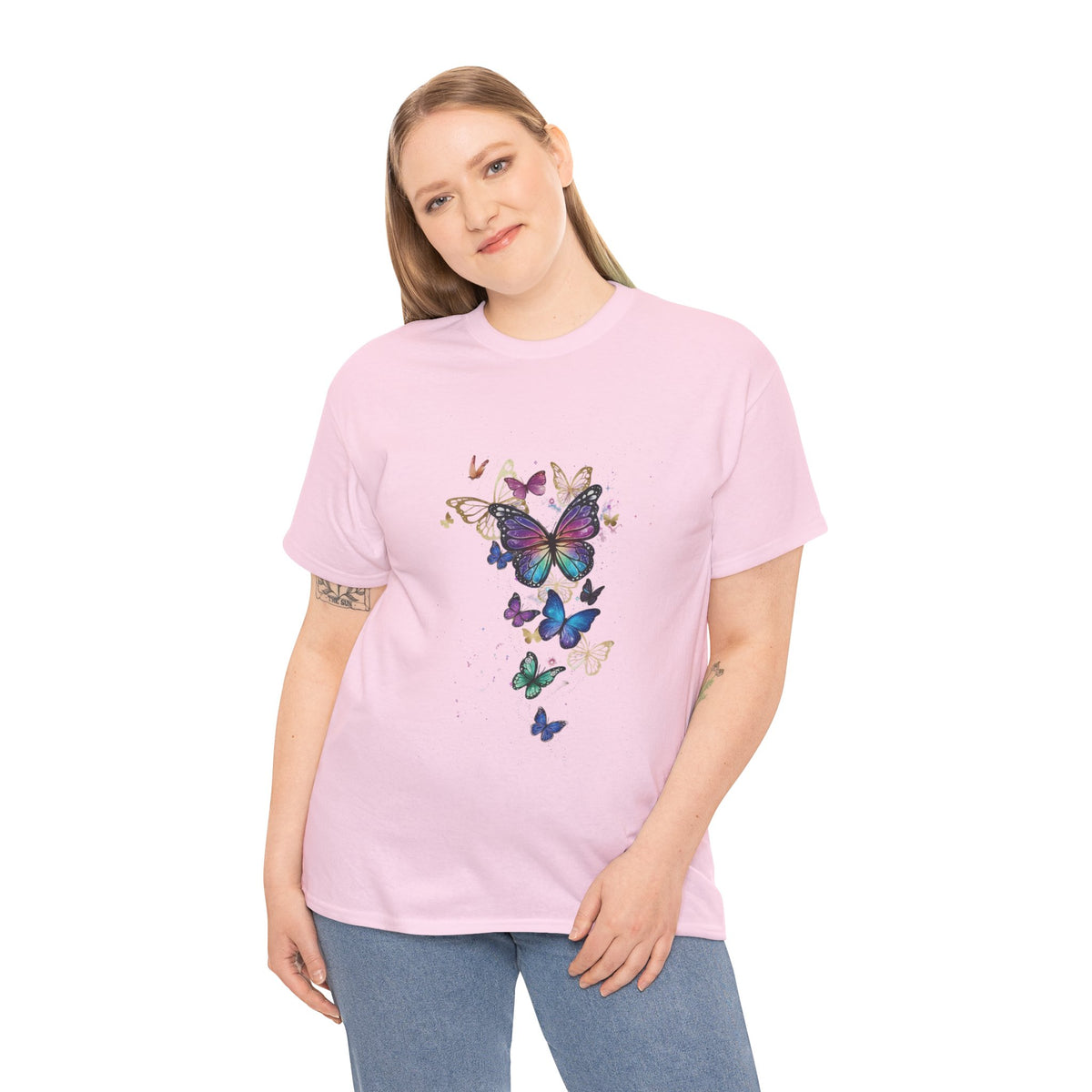 Butterfly Cascade Women's Graphic T-Shirt — DTG Floral Flutter Print