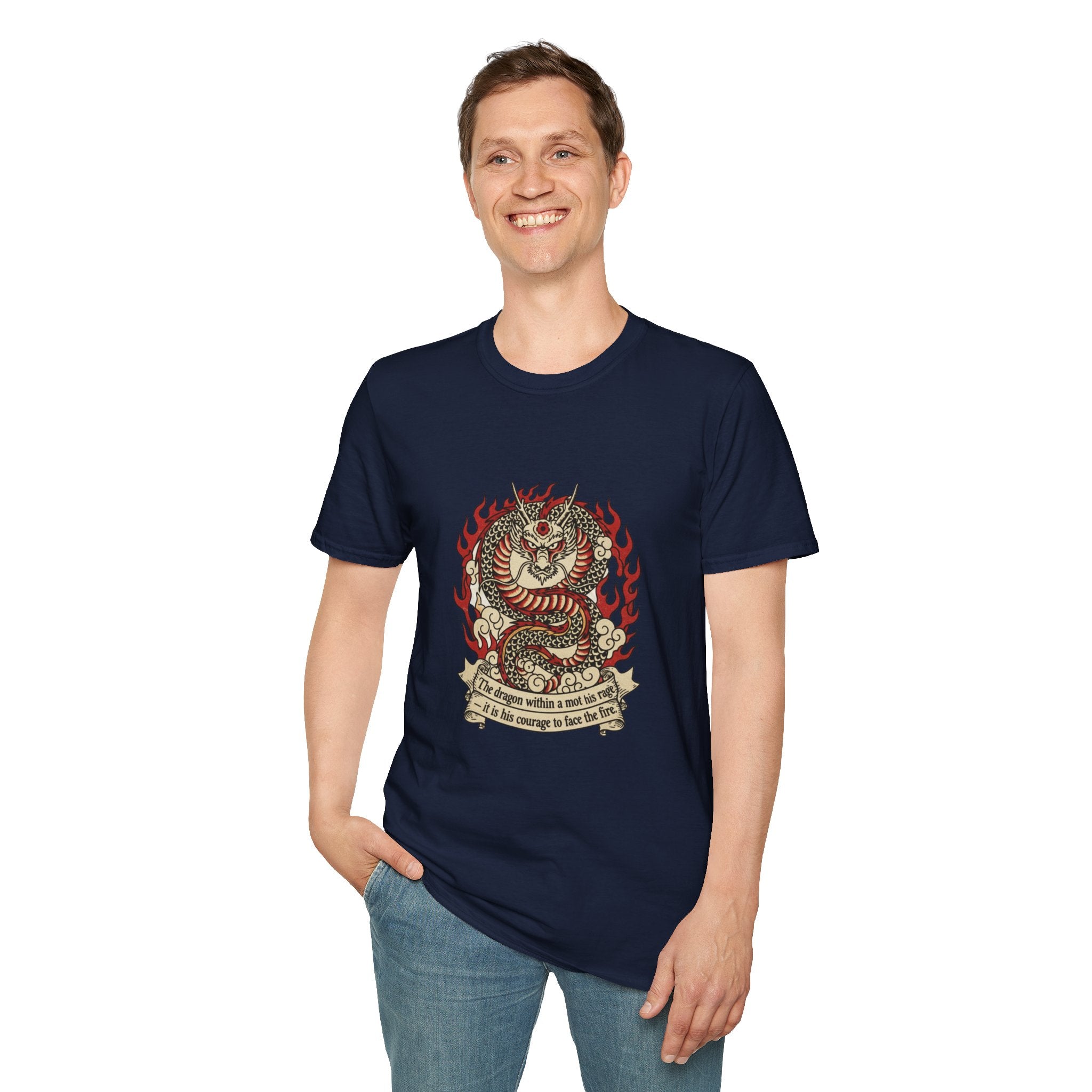 Men's Graphic Tee — Fiery Tiger, Snake & Skull Tattoo Crest with Banner