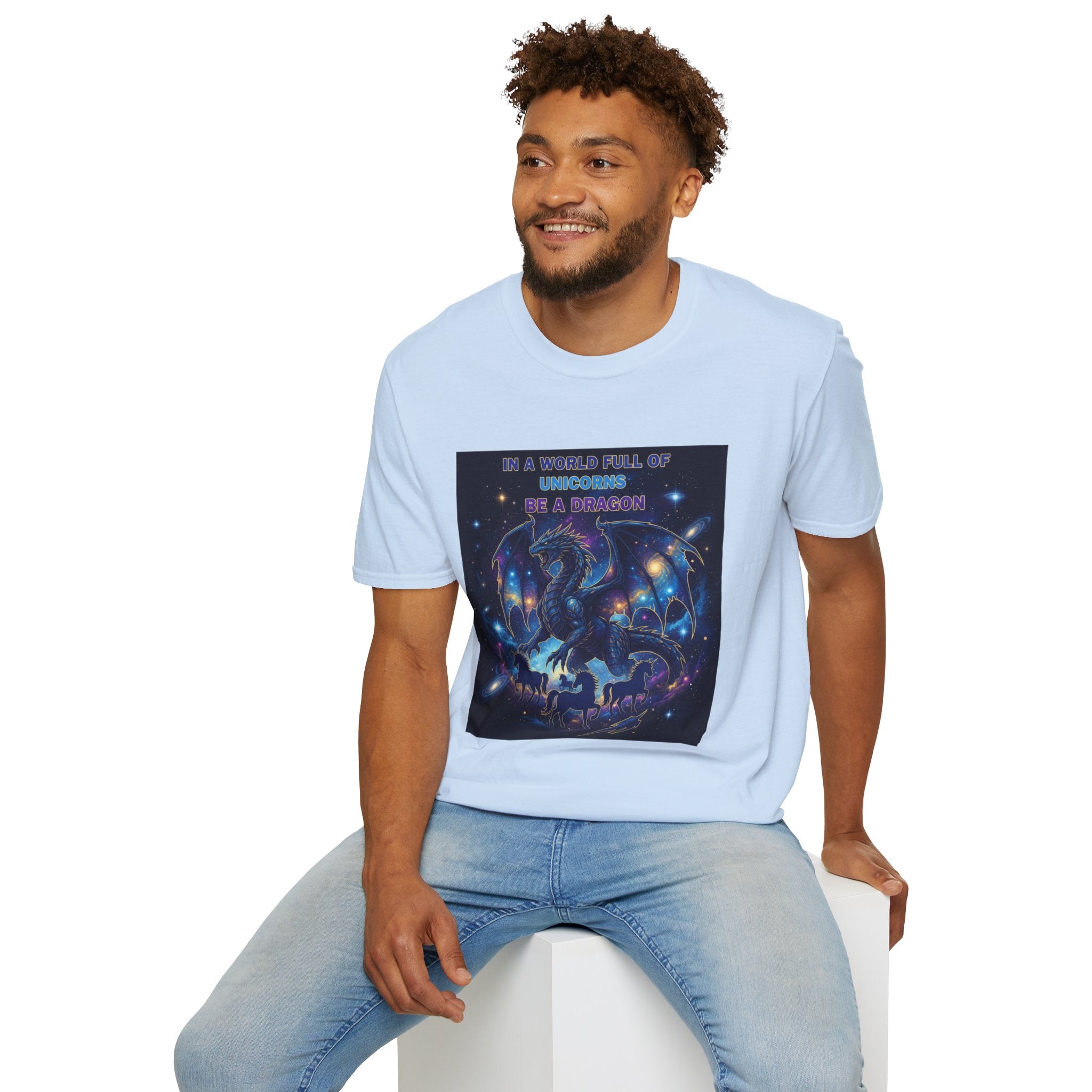 Galaxy Dragon Men's T-Shirt | "In a World Full of Unicorns, Be a Dragon" | DTG Fantasy Tee