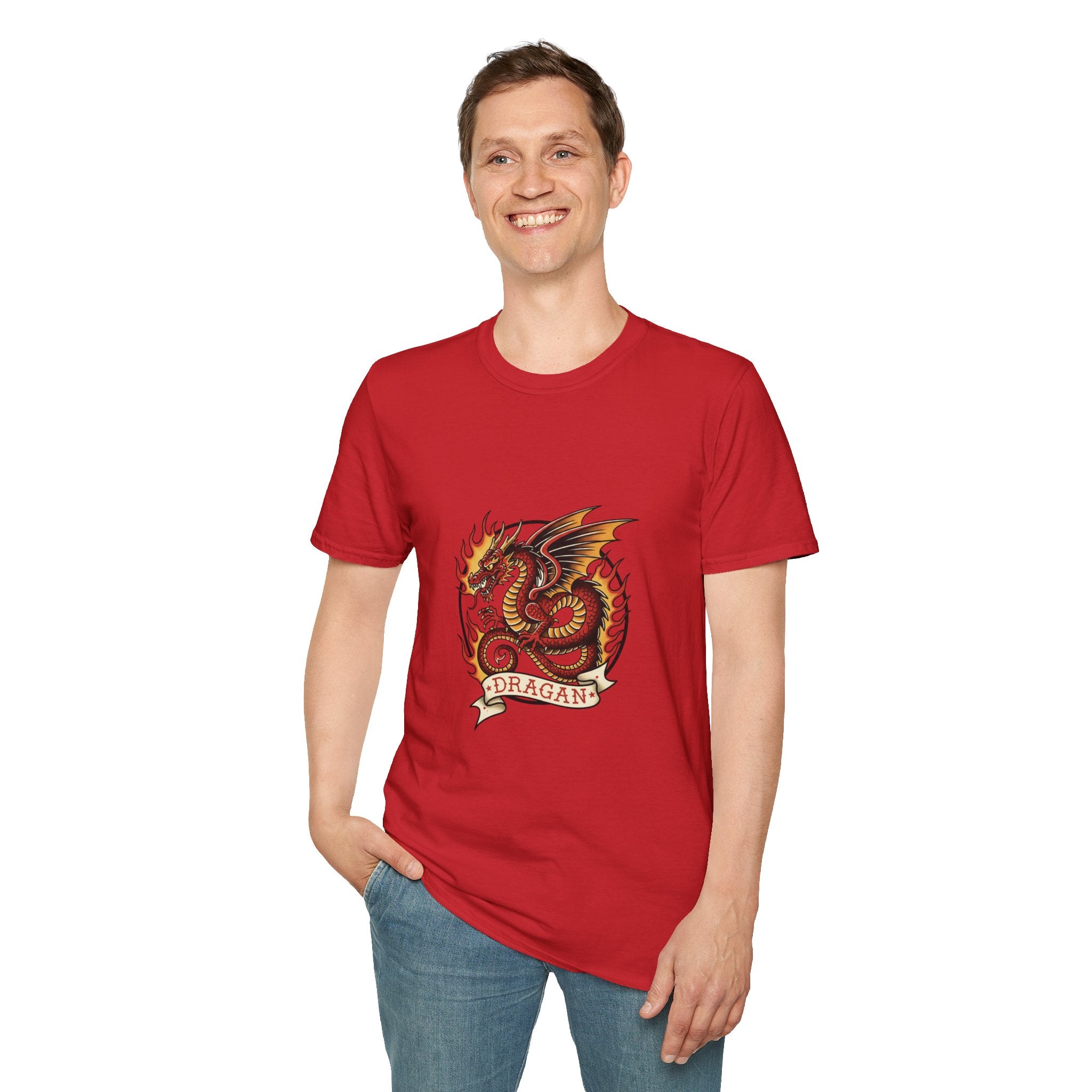 Fiery Dragon Men's T-Shirt — Mythical Creature Graphic Tee