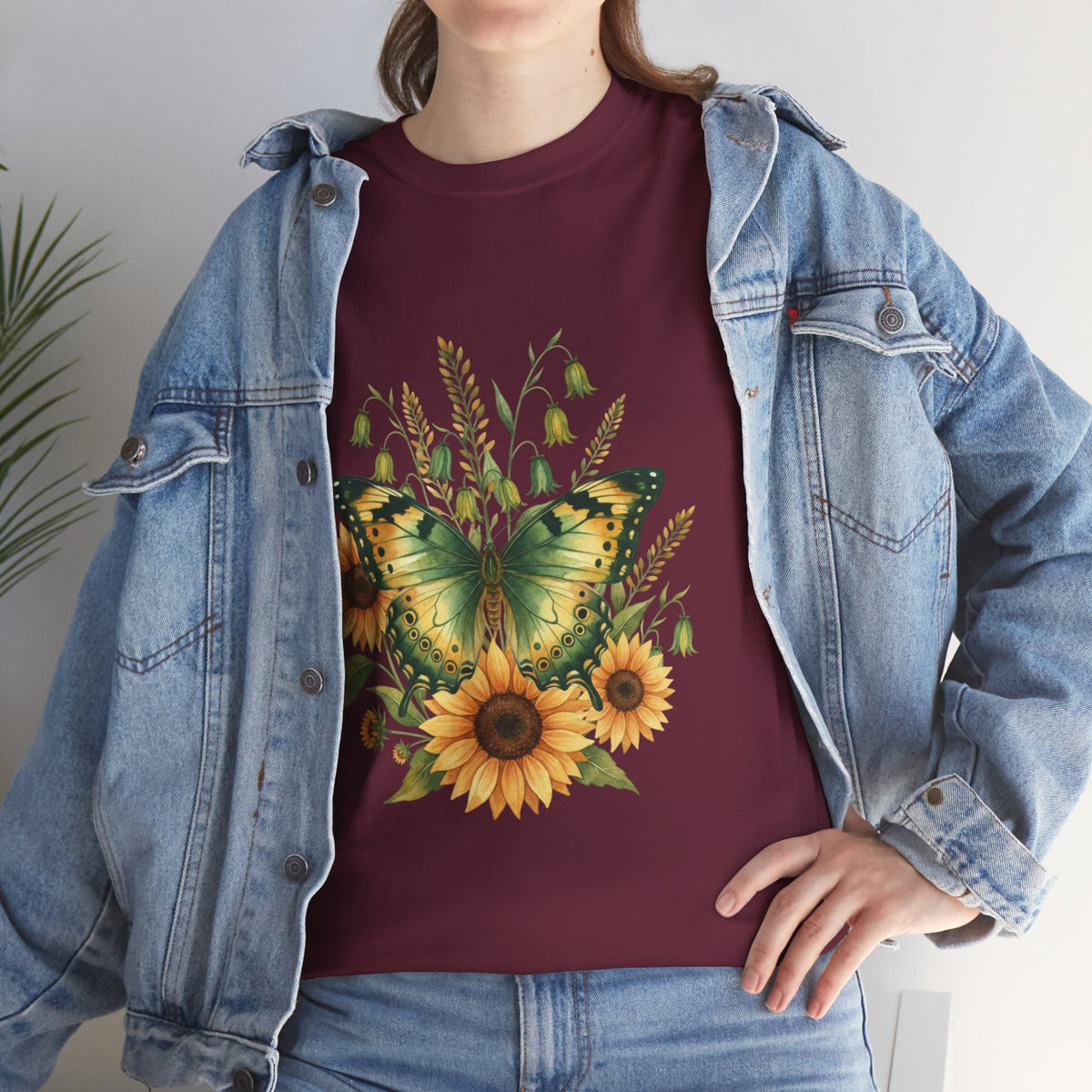 Butterfly & Sunflower Tee — Women's Nature Floral Graphic T-Shirt