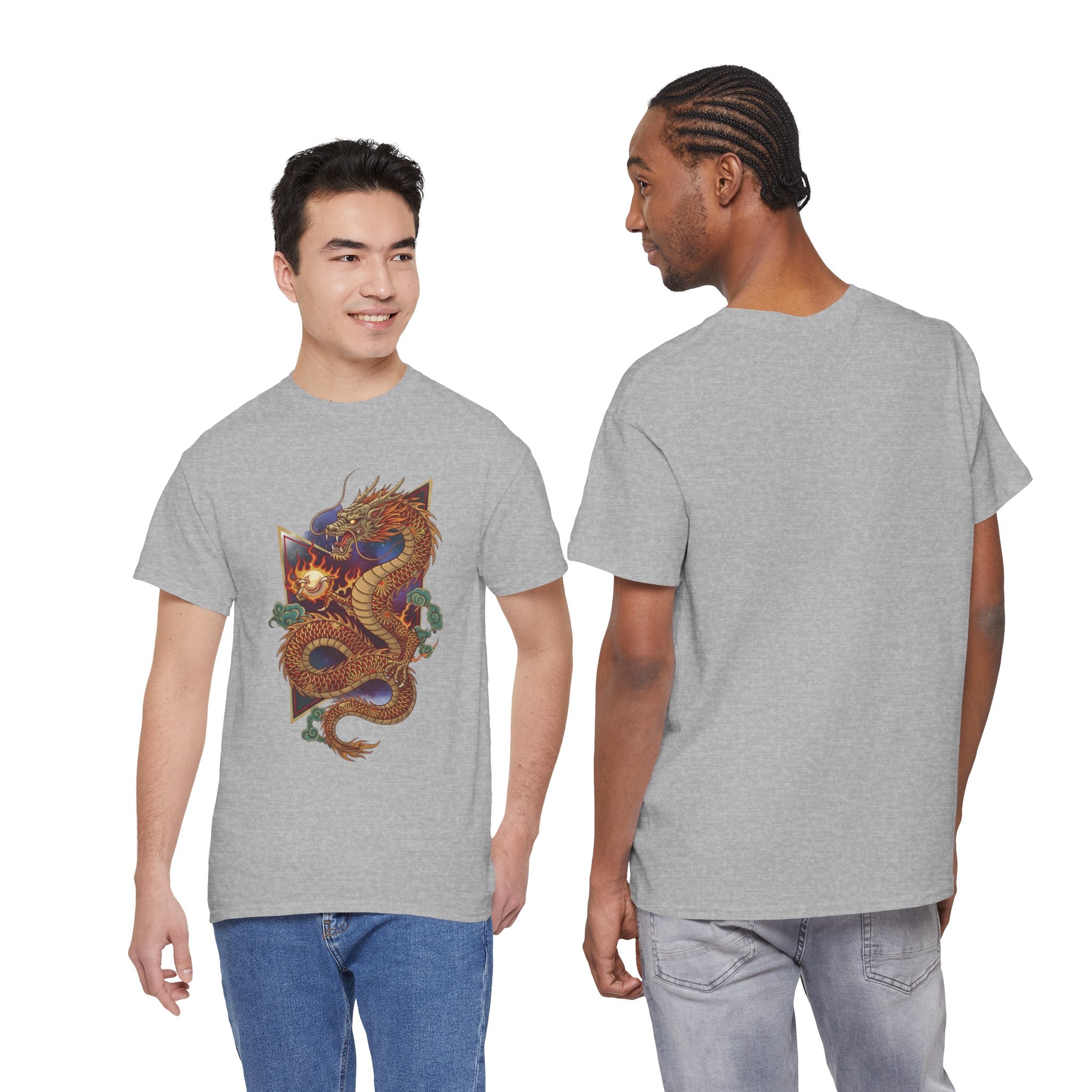 Dragon Graphic Men's T-Shirt — DTG Printed Vintage Gold Oriental Cotton Tee