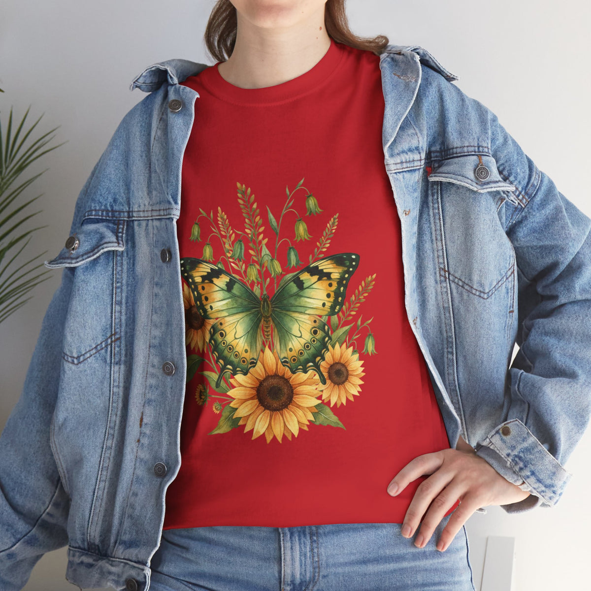 Butterfly & Sunflower Tee — Women's Nature Floral Graphic T-Shirt