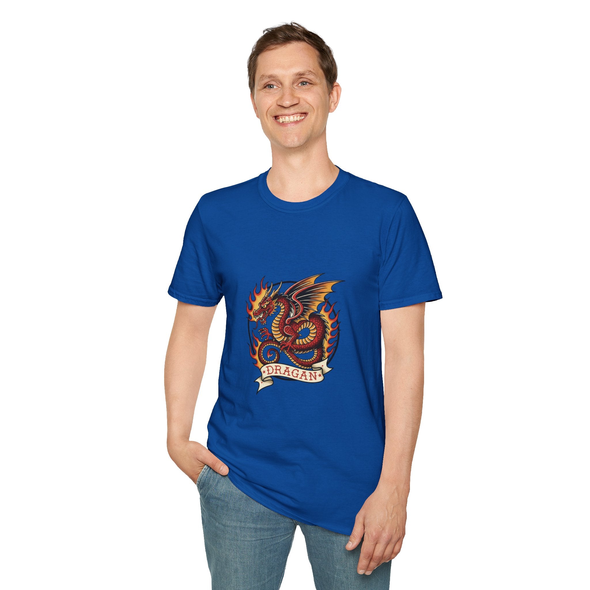 Fiery Dragon Men's T-Shirt — Mythical Creature Graphic Tee
