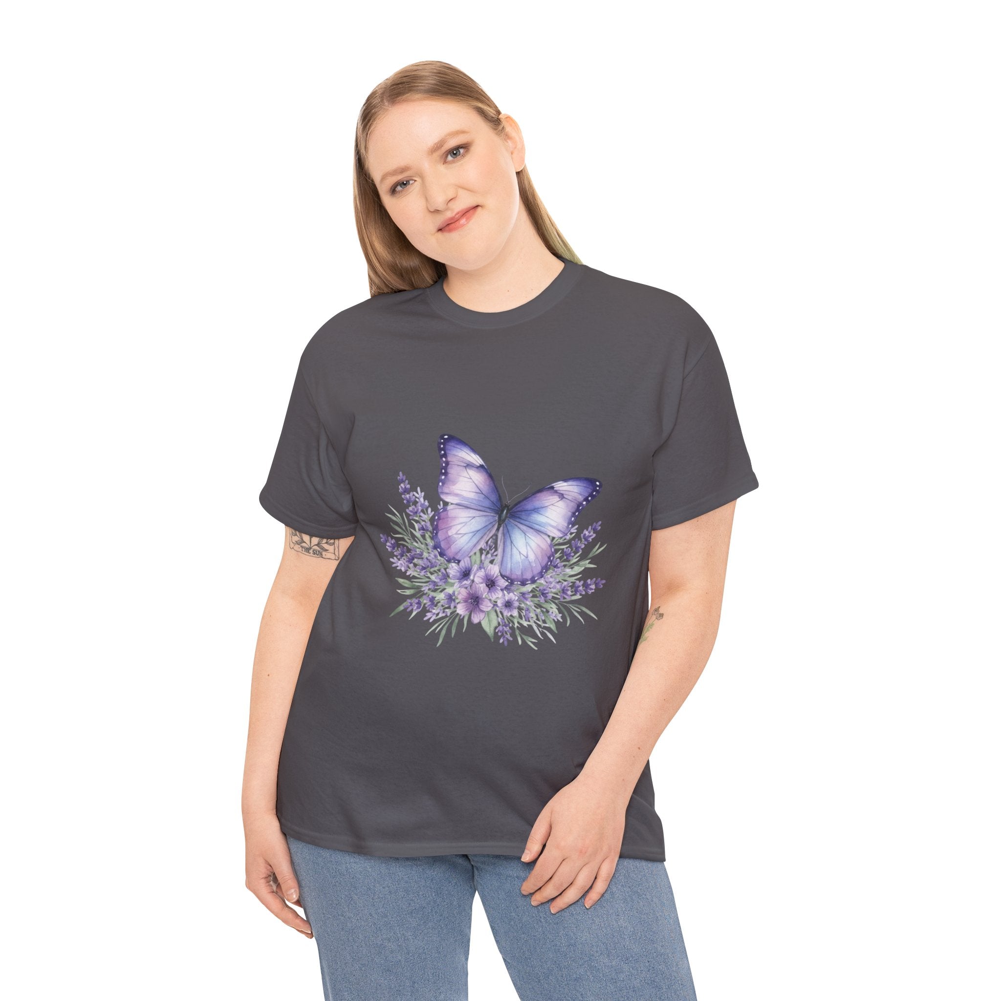 Butterfly Lavender Tee — Women's Floral DTG Graphic T-Shirt