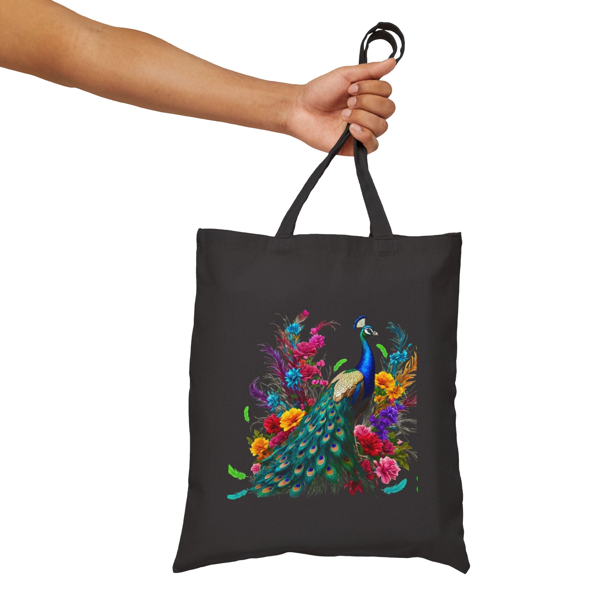 Peacock Floral Tote Bag — Colorful Bird & Garden Print