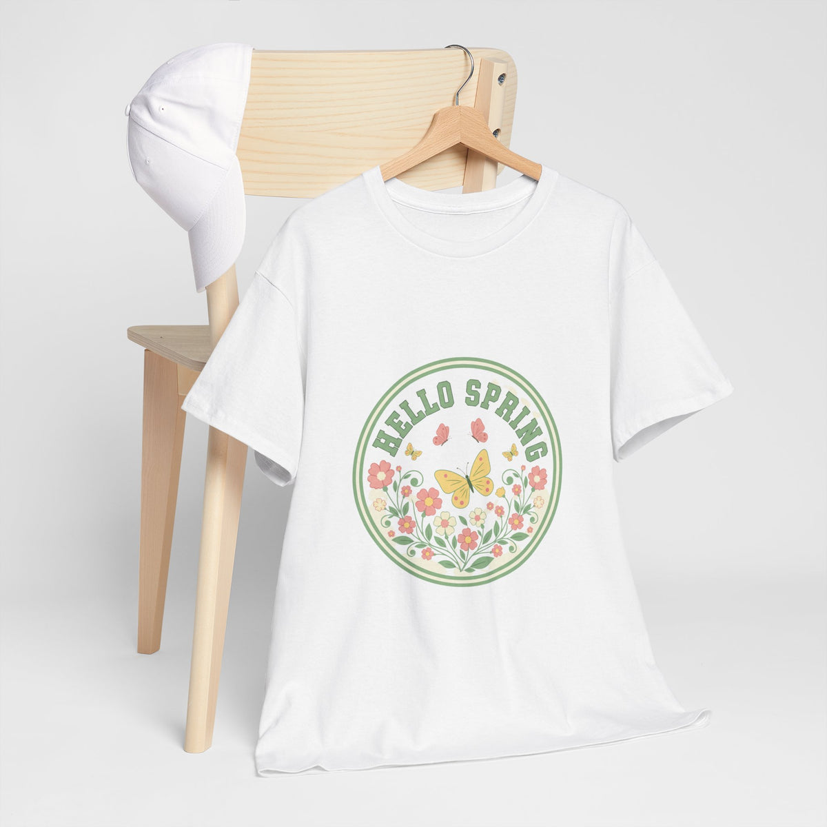 Hello Spring Women's Heavy Cotton Tee - Floral Design for Spring Celebrations