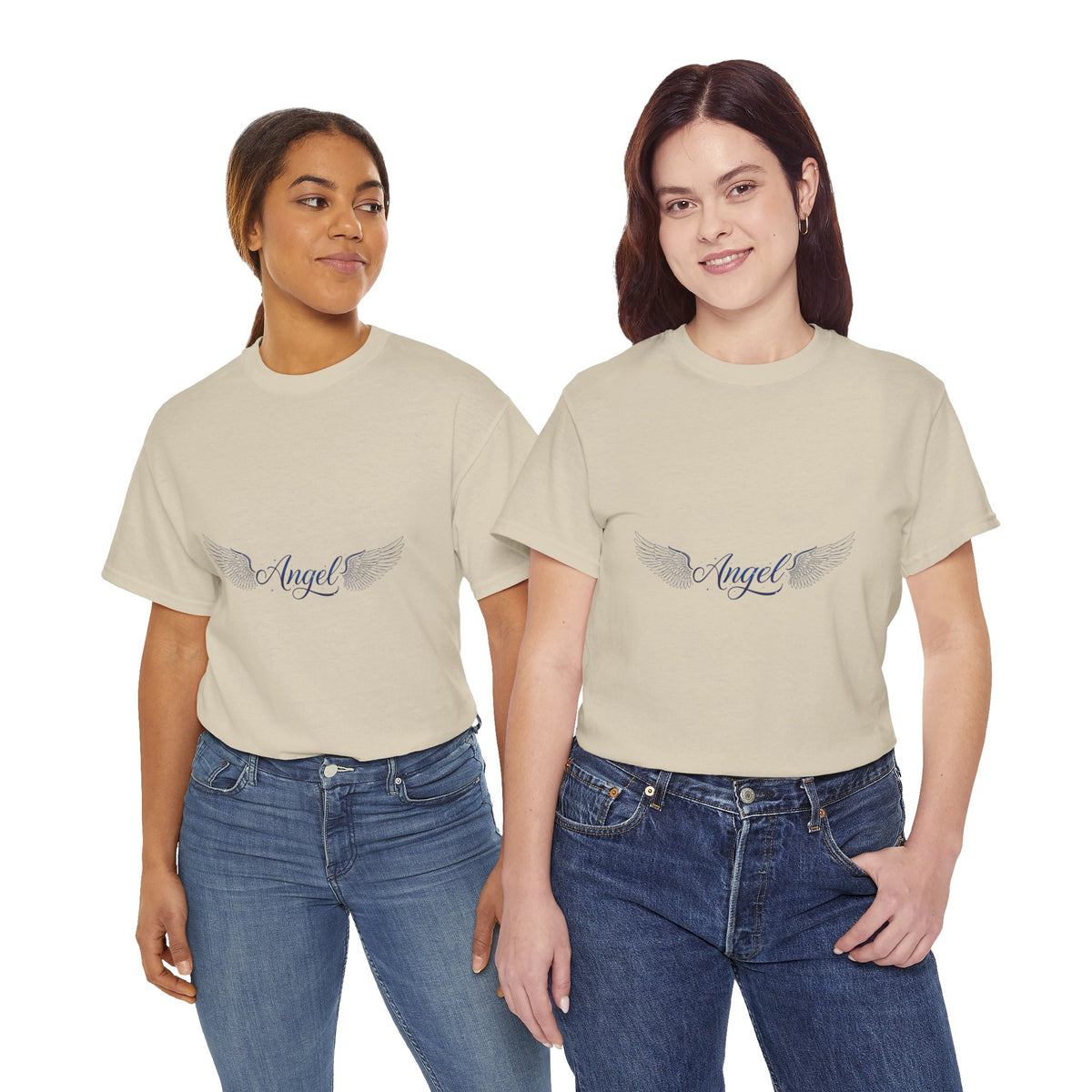 Angel Wings Tee | Vintage-Inspired Minimal Script Graphic | Women's DTG T-Shirt