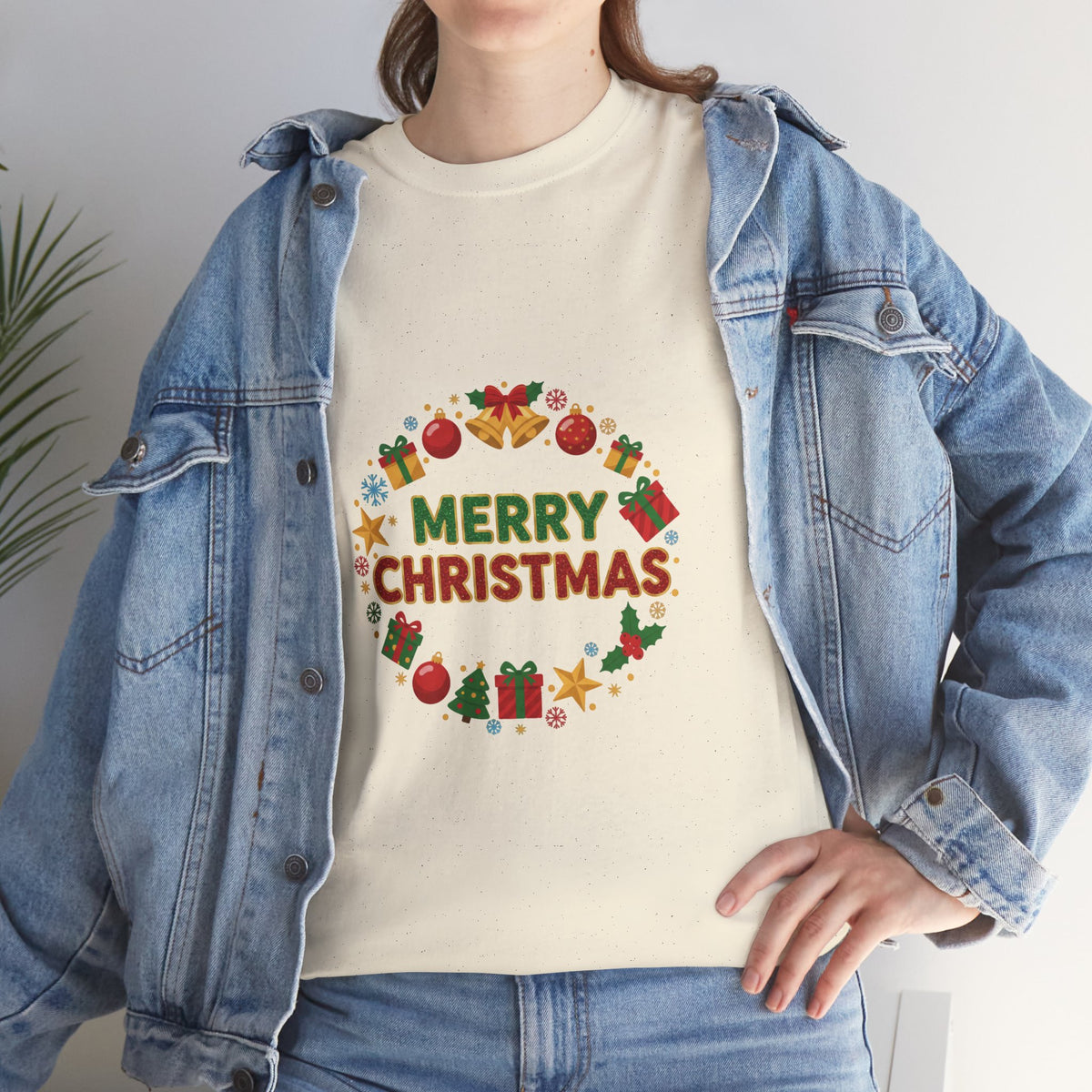 Merry Christmas Wreath Tee | Holiday Graphic Christmas T-Shirt | Unisex DTG