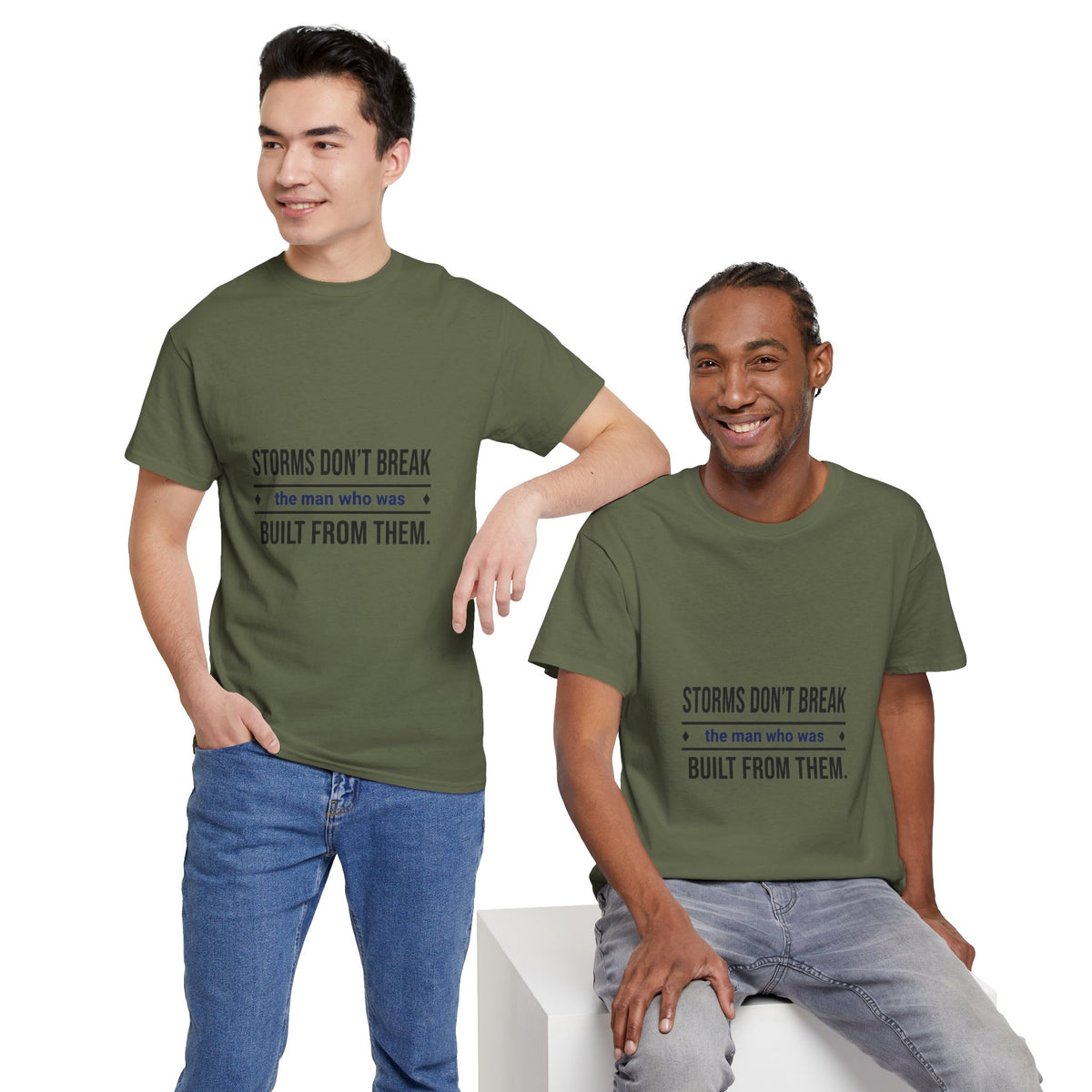 Men's Motivational Graphic Tee — "Storms Don't Break the Man Who Was Built From Them"