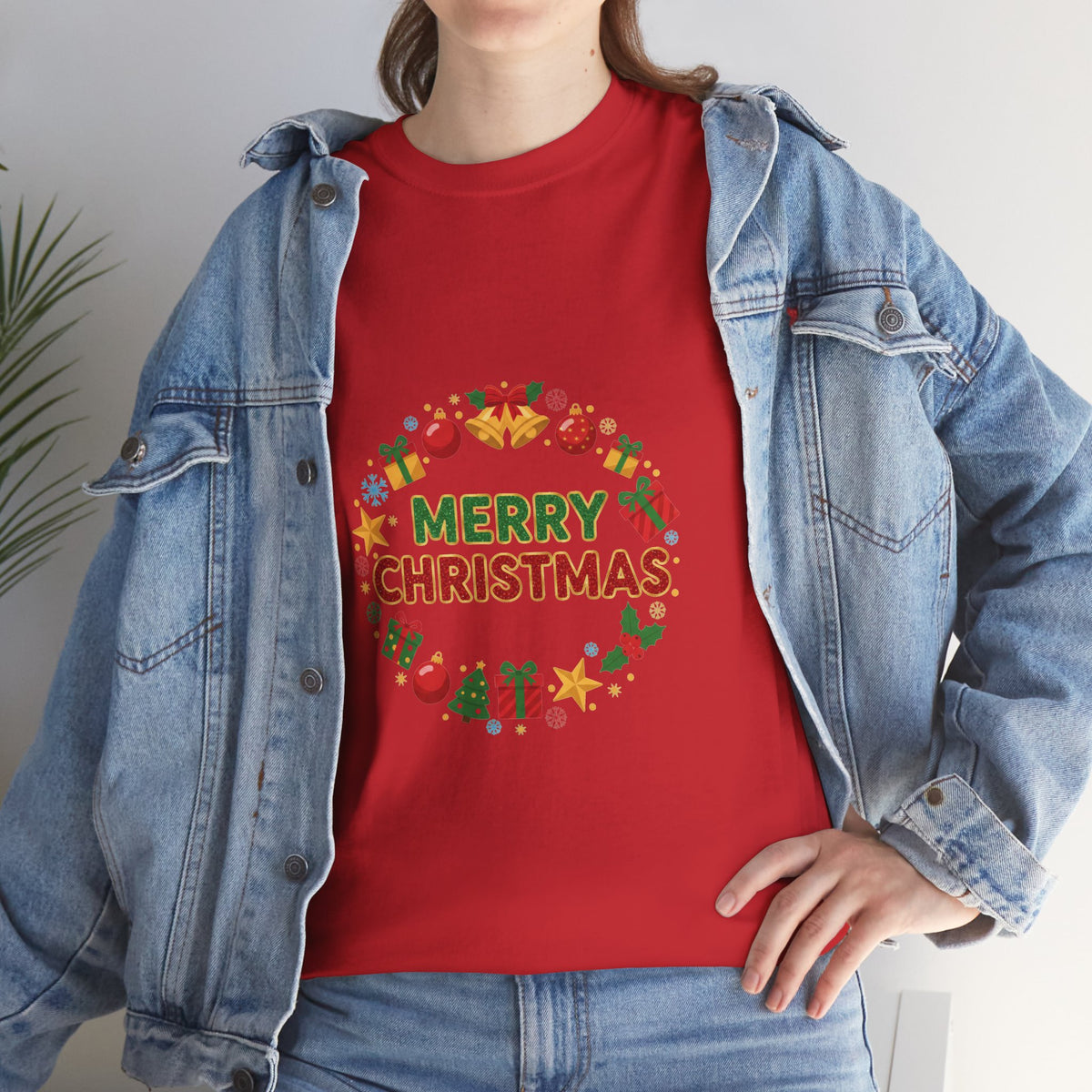Merry Christmas Wreath Tee | Holiday Graphic Christmas T-Shirt | Unisex DTG