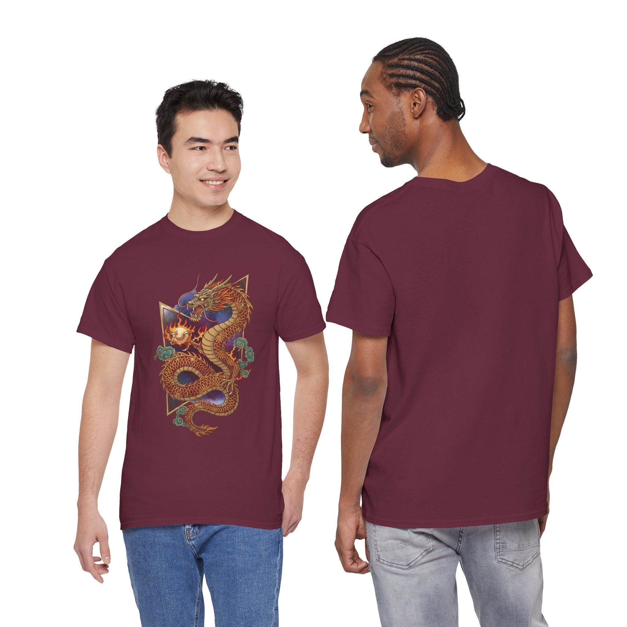 Dragon Graphic Men's T-Shirt — DTG Printed Vintage Gold Oriental Cotton Tee
