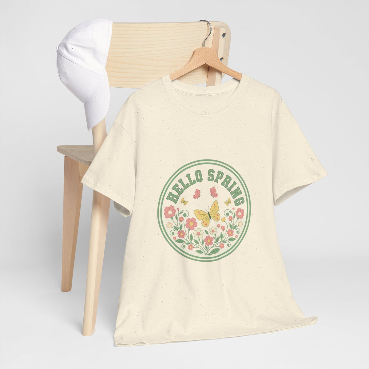 Hello Spring Women's Heavy Cotton Tee - Floral Design for Spring Celebrations