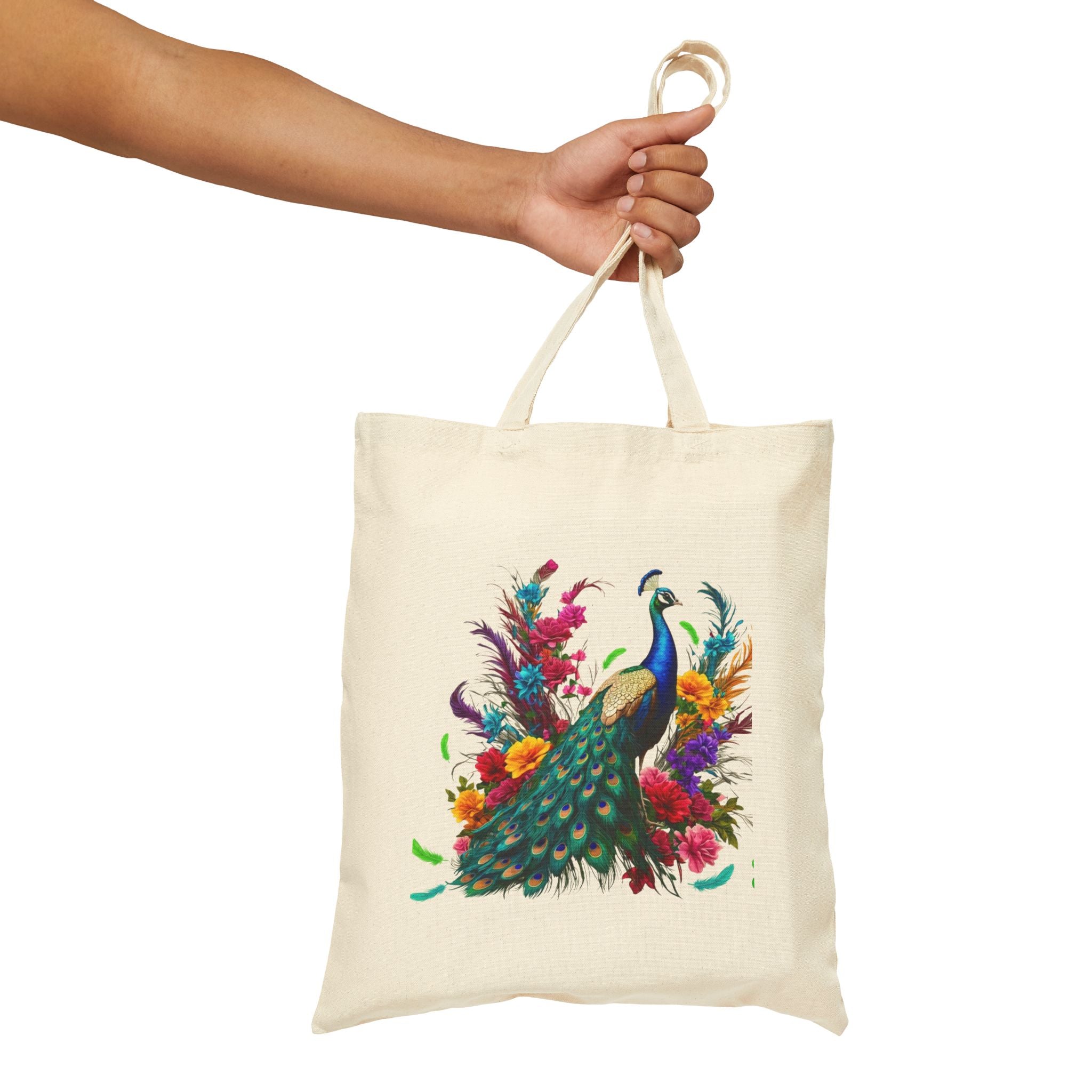 Peacock Floral Tote Bag — Colorful Bird & Garden Print