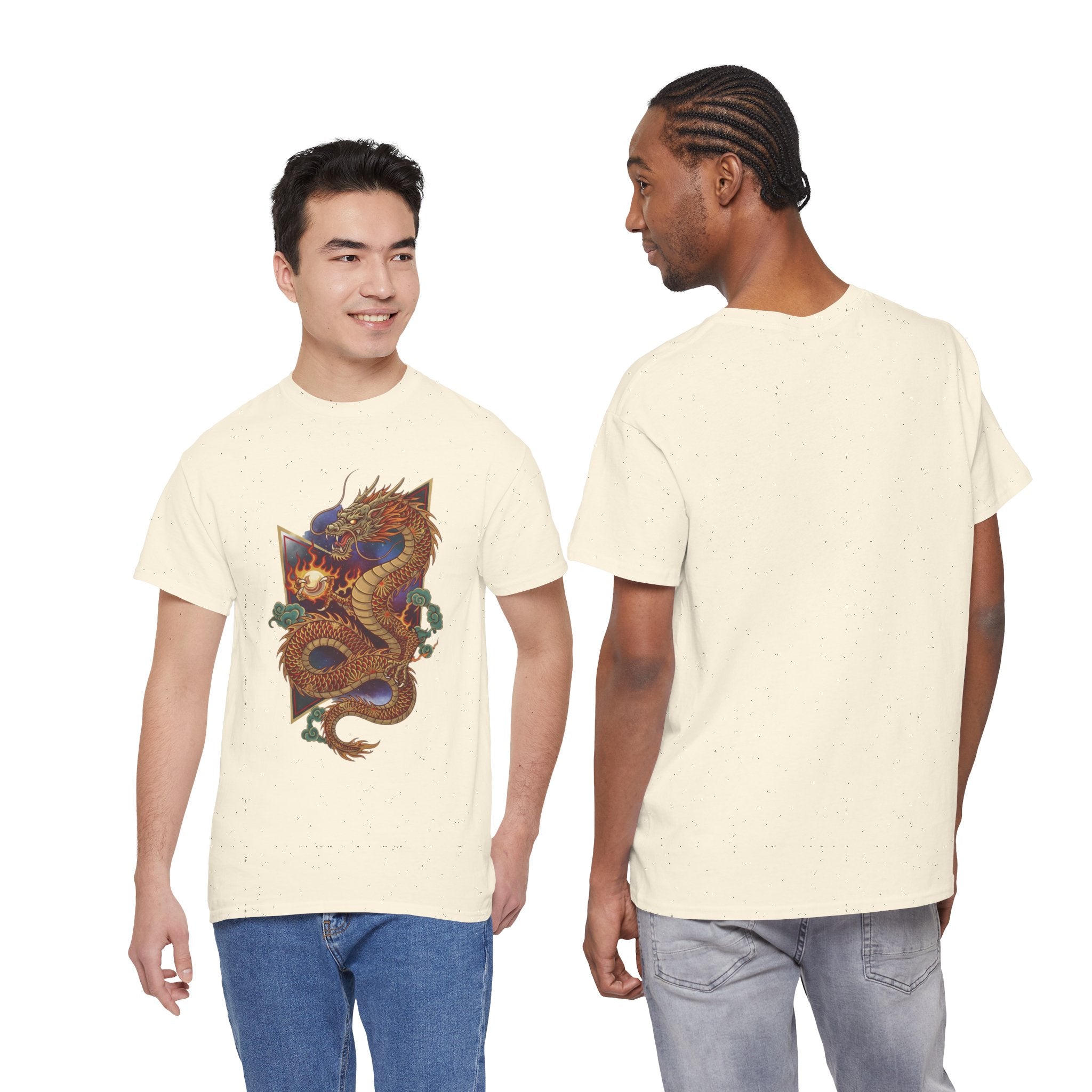 Dragon Graphic Men's T-Shirt — DTG Printed Vintage Gold Oriental Cotton Tee
