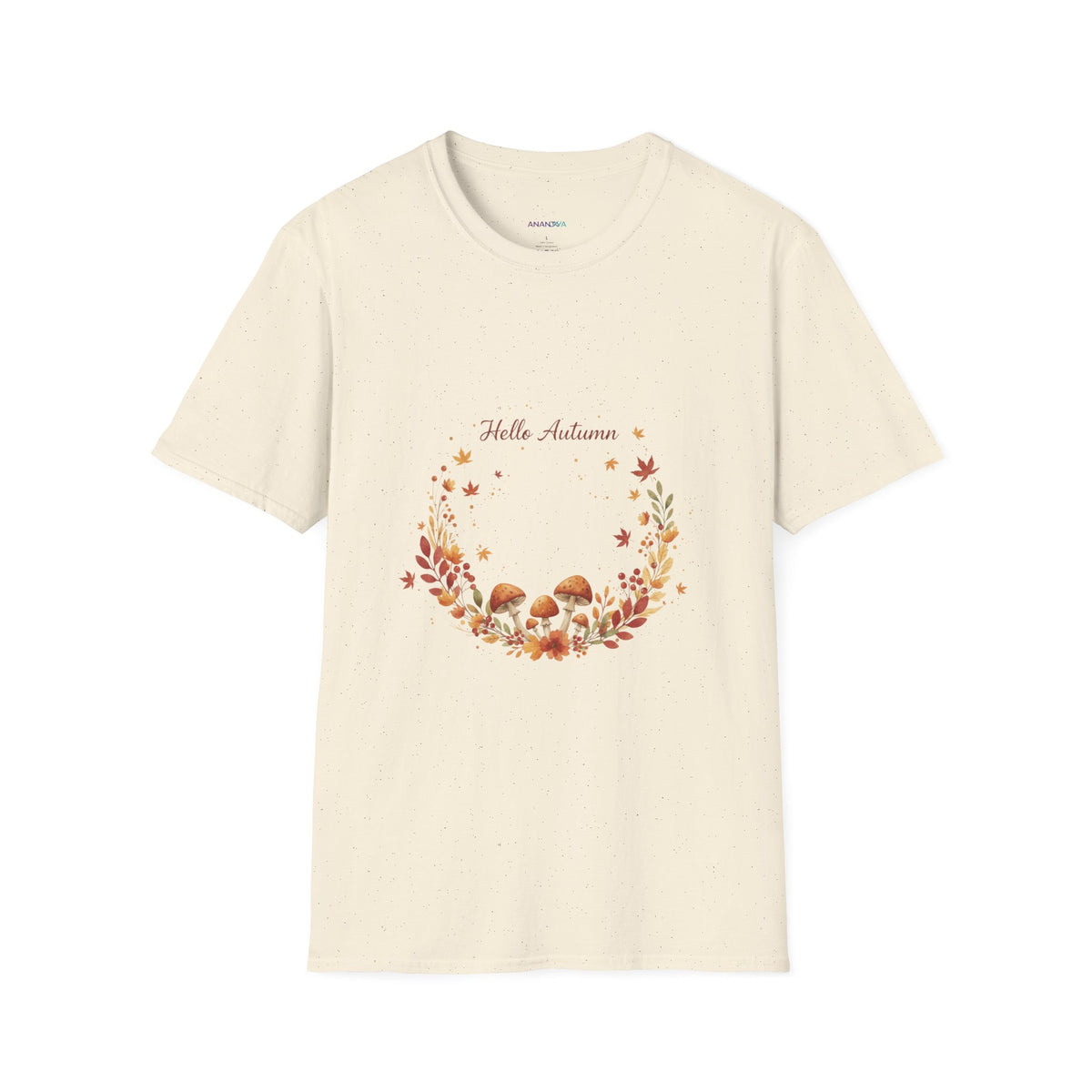 'Hello Autumn' Mushroom & Leaf Wreath T-Shirt — Cozy Fall Graphic Tee