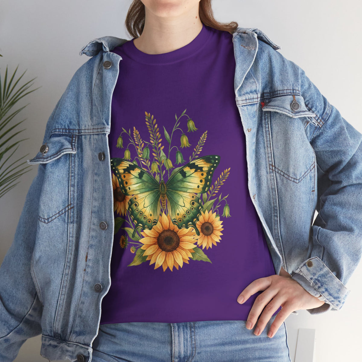 Butterfly & Sunflower Tee — Women's Nature Floral Graphic T-Shirt