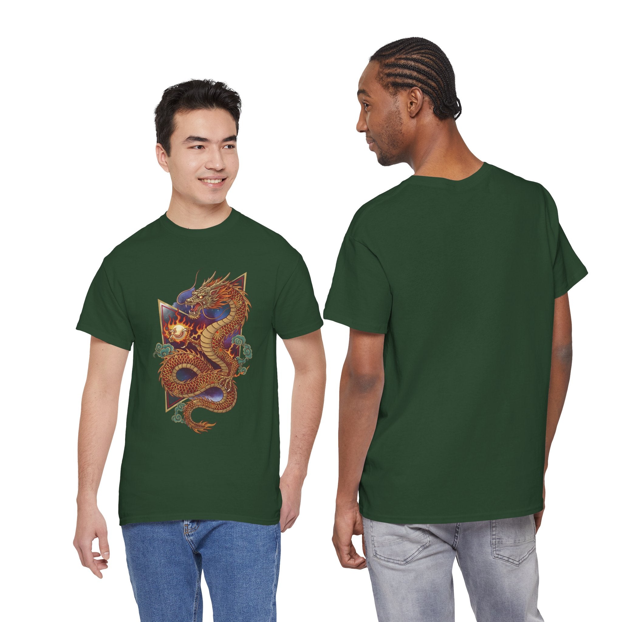 Dragon Graphic Men's T-Shirt — DTG Printed Vintage Gold Oriental Cotton Tee