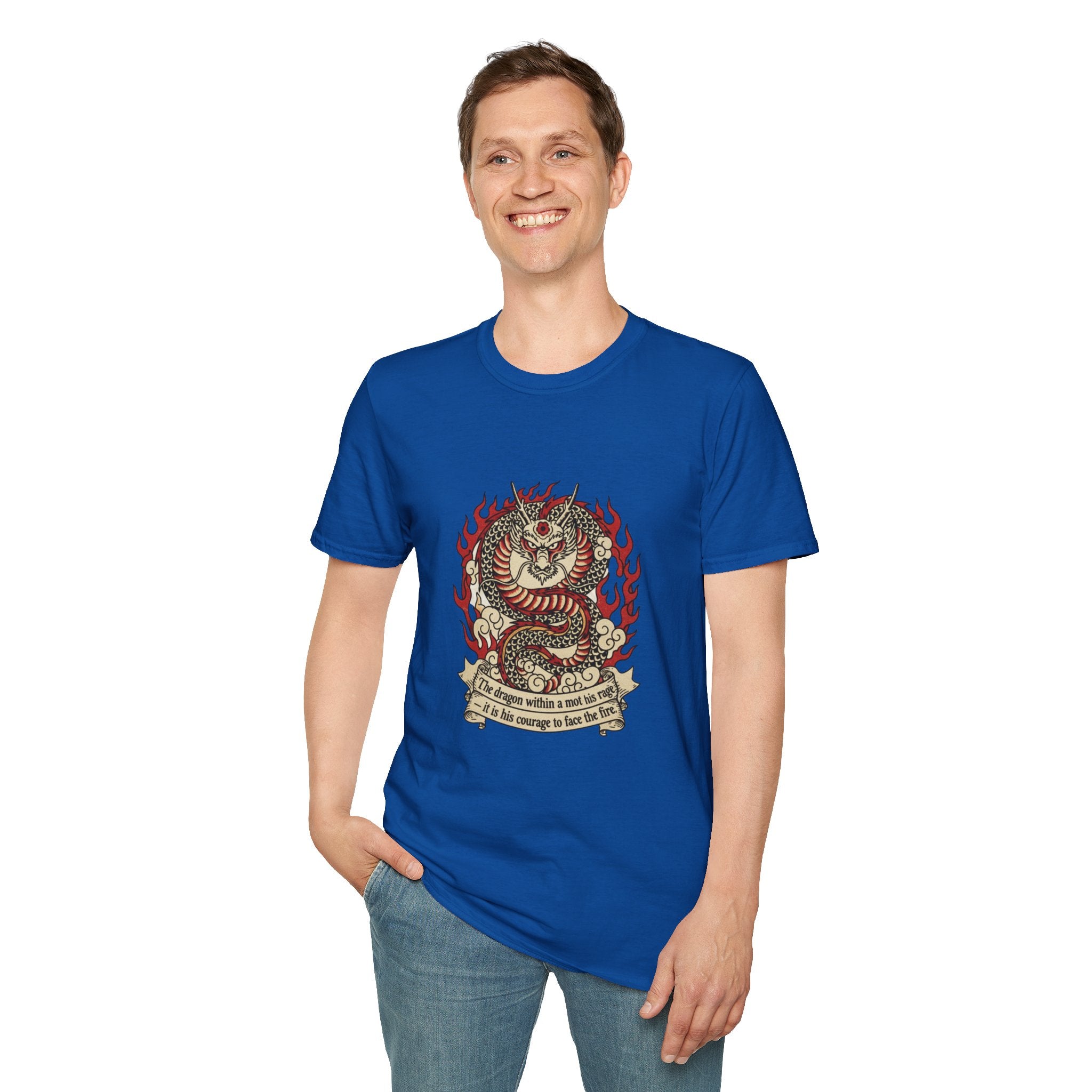 Men's Graphic Tee — Fiery Tiger, Snake & Skull Tattoo Crest with Banner