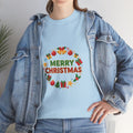 Merry Christmas Wreath Tee | Holiday Graphic Christmas T-Shirt | Unisex DTG