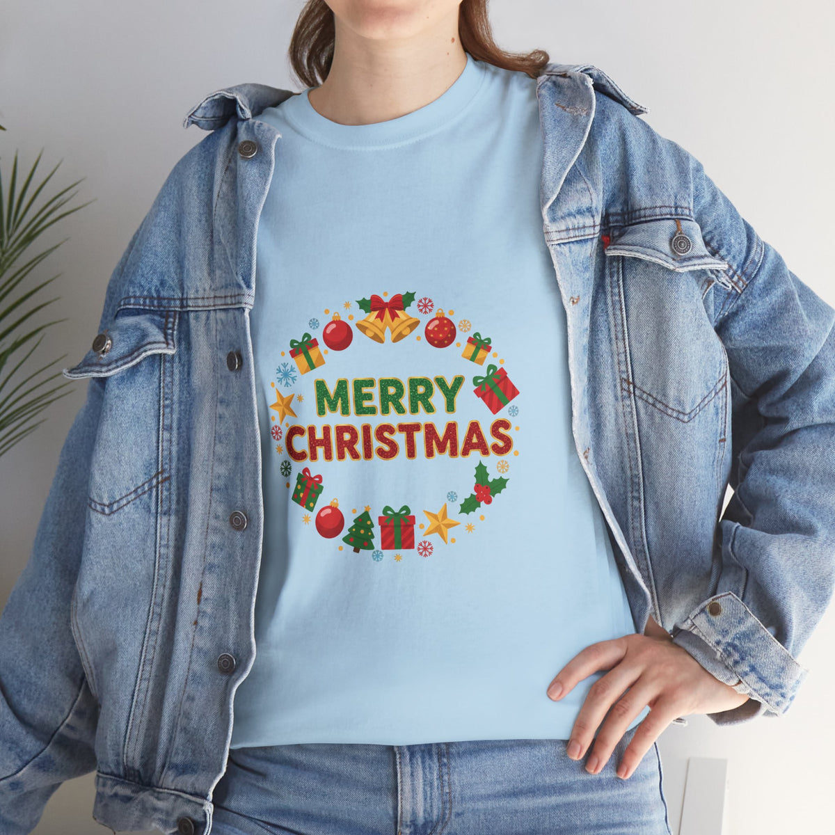Merry Christmas Wreath Tee | Holiday Graphic Christmas T-Shirt | Unisex DTG