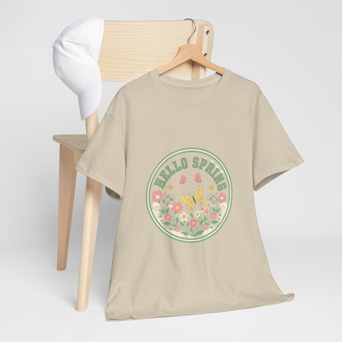 Hello Spring Women's Heavy Cotton Tee - Floral Design for Spring Celebrations
