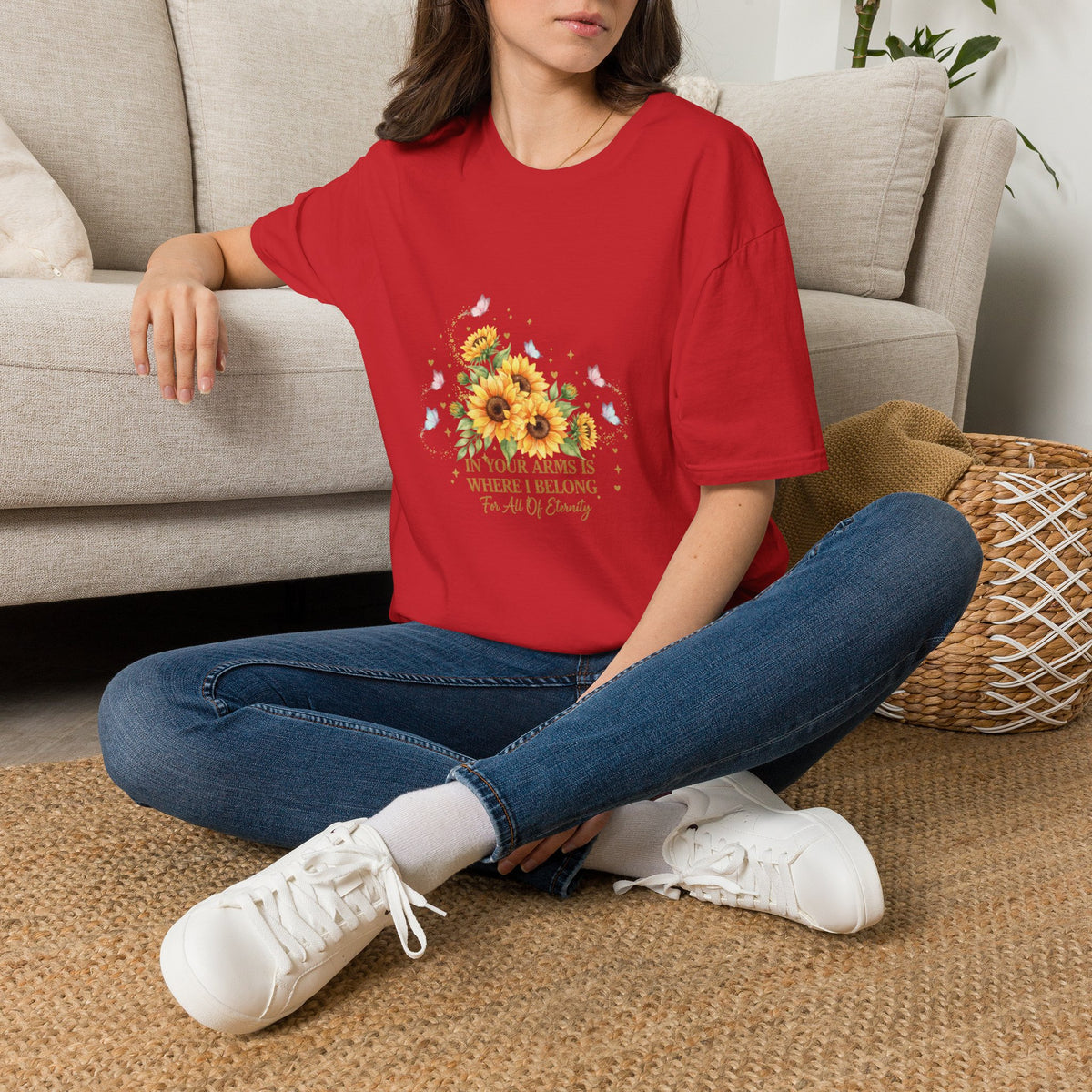 Sunflower Bouquet T-Shirt — "In Your Arms Is Where I Belong" Floral Graphic Tee