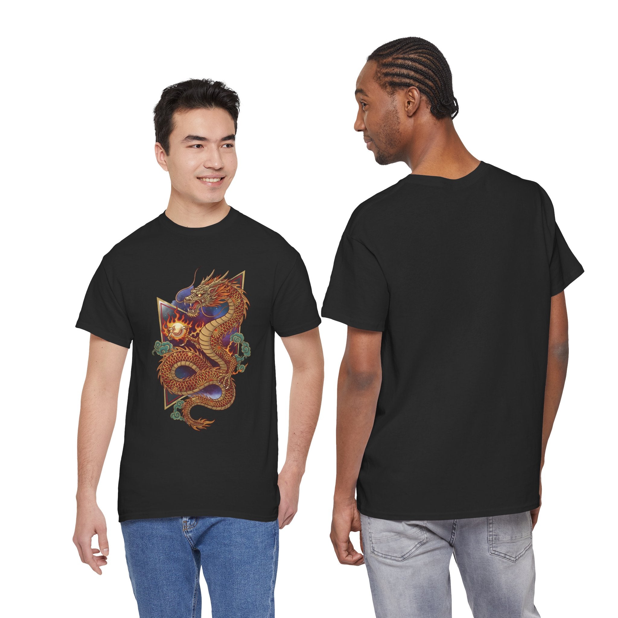 Dragon Graphic Men's T-Shirt — DTG Printed Vintage Gold Oriental Cotton Tee