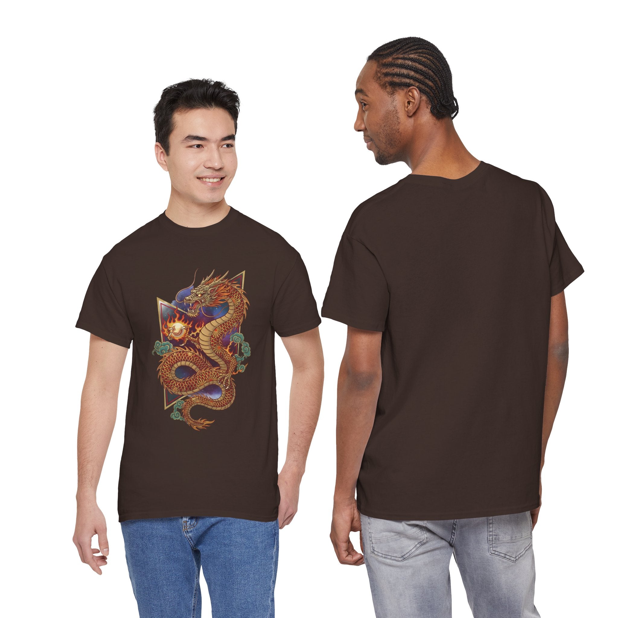 Dragon Graphic Men's T-Shirt — DTG Printed Vintage Gold Oriental Cotton Tee
