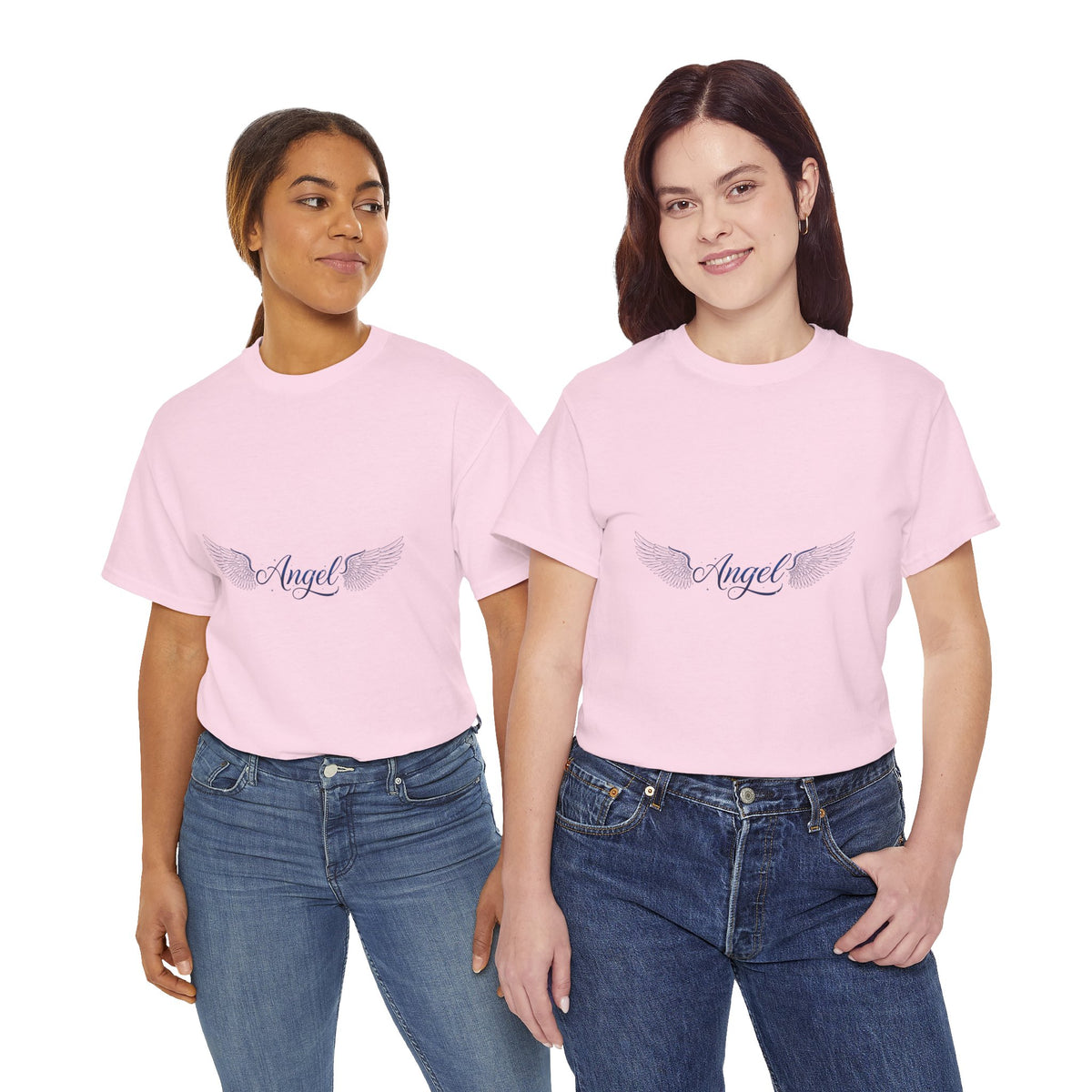 Angel Wings Tee | Vintage-Inspired Minimal Script Graphic | Women's DTG T-Shirt